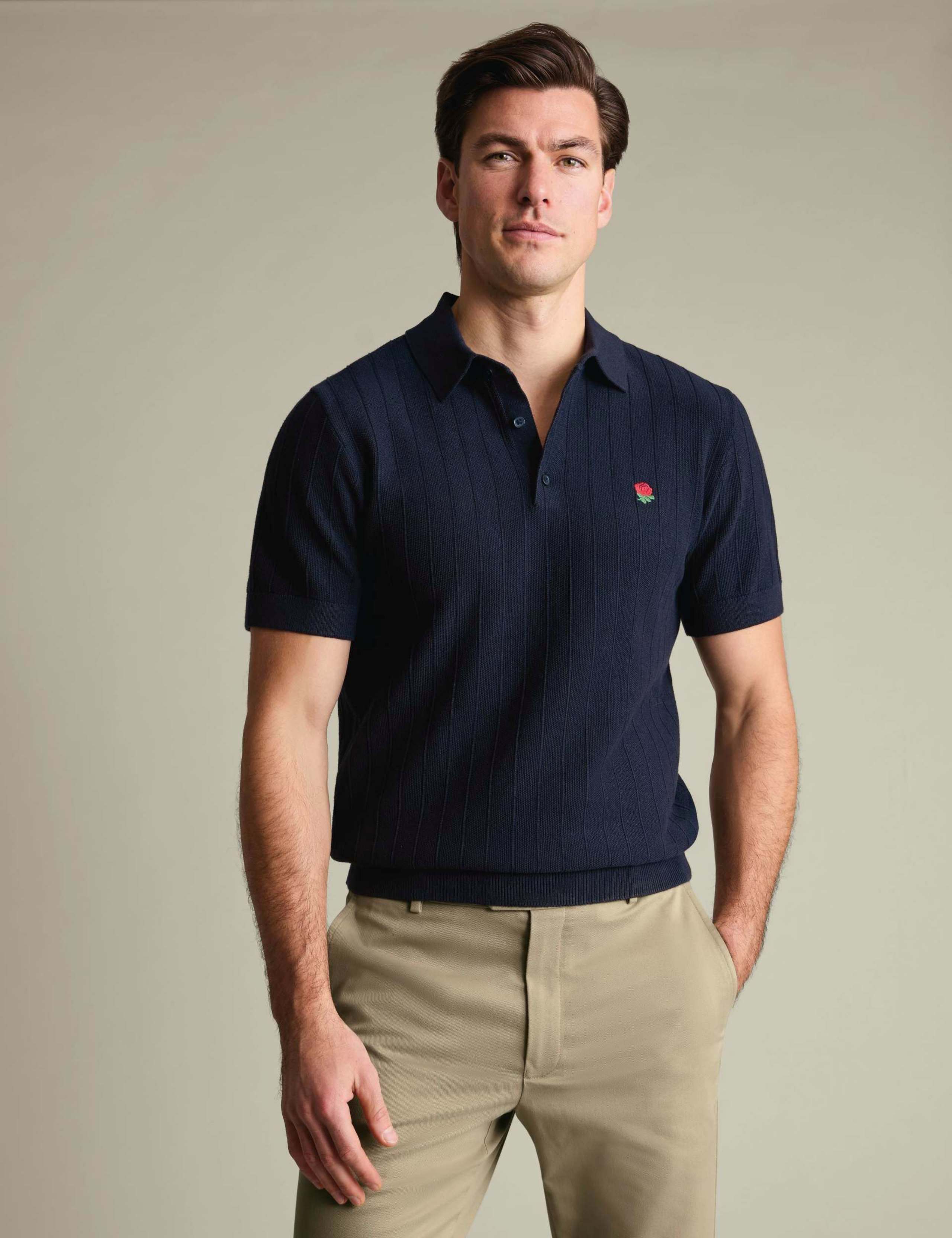 Pure Cotton Striped Rose Knitted Polo Shirt 1 of 5