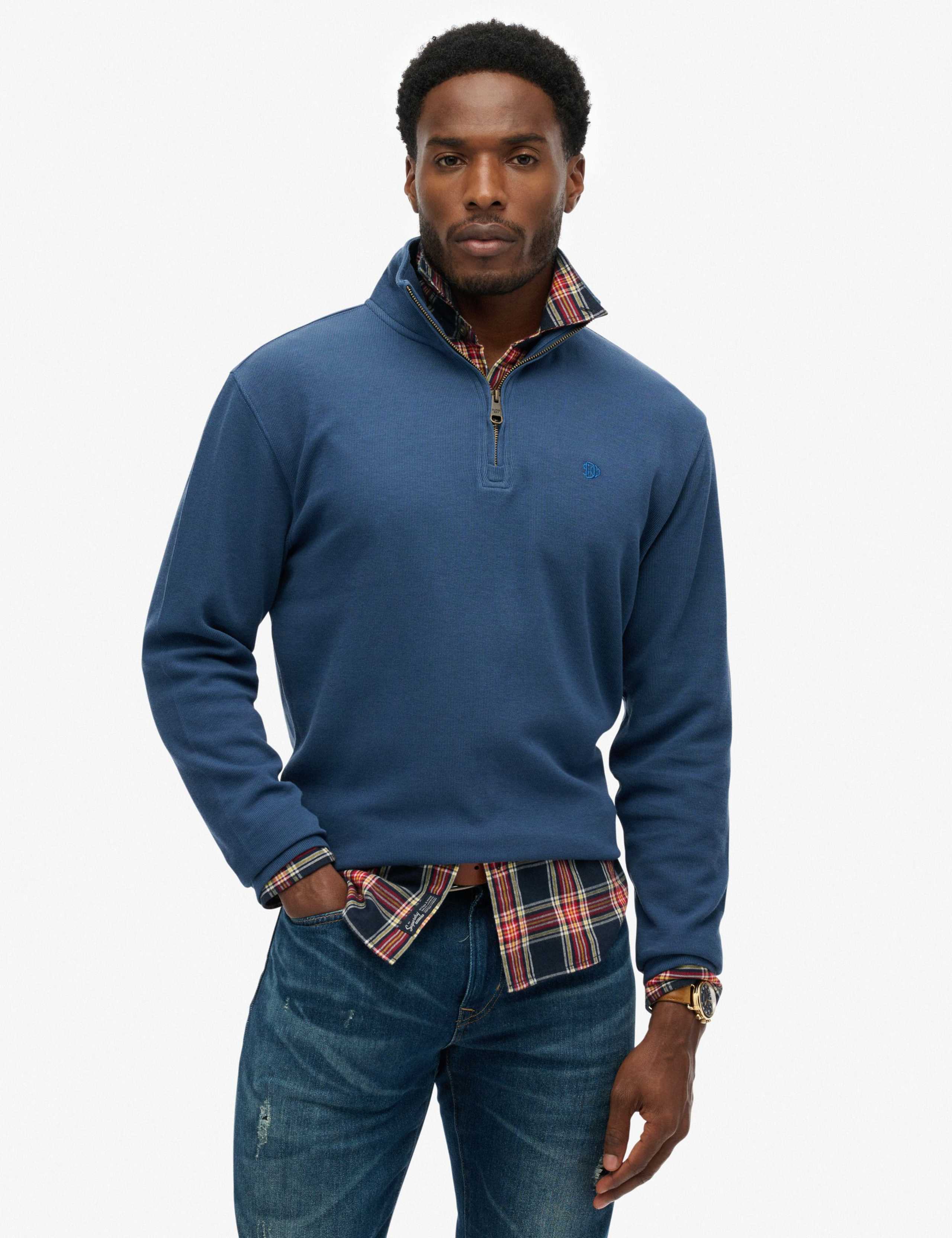 Pure Cotton Ribbed Half Zip Jumper 1 of 6