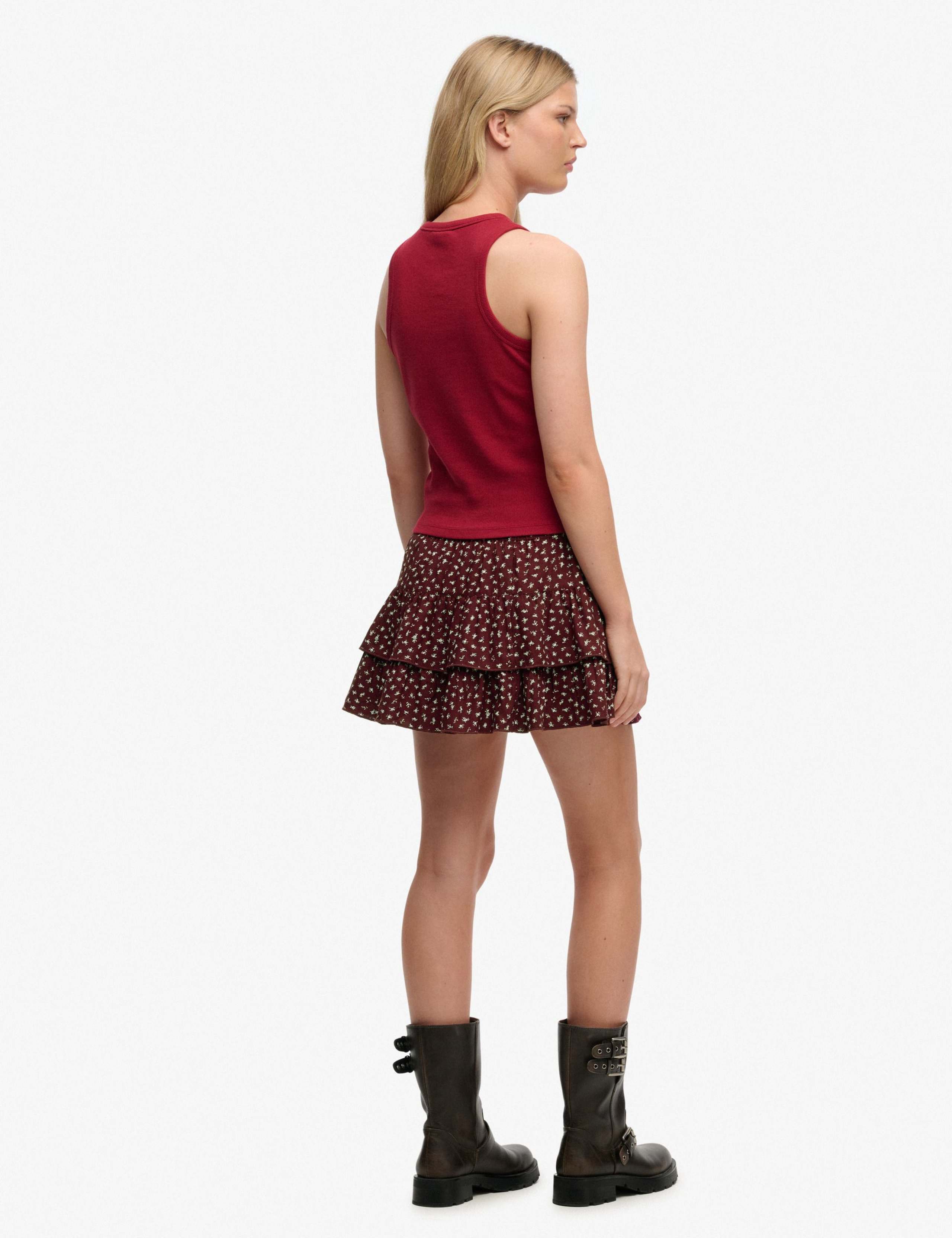 Floral Shirred Ruffle Mini Tiered Skirt 5 of 7