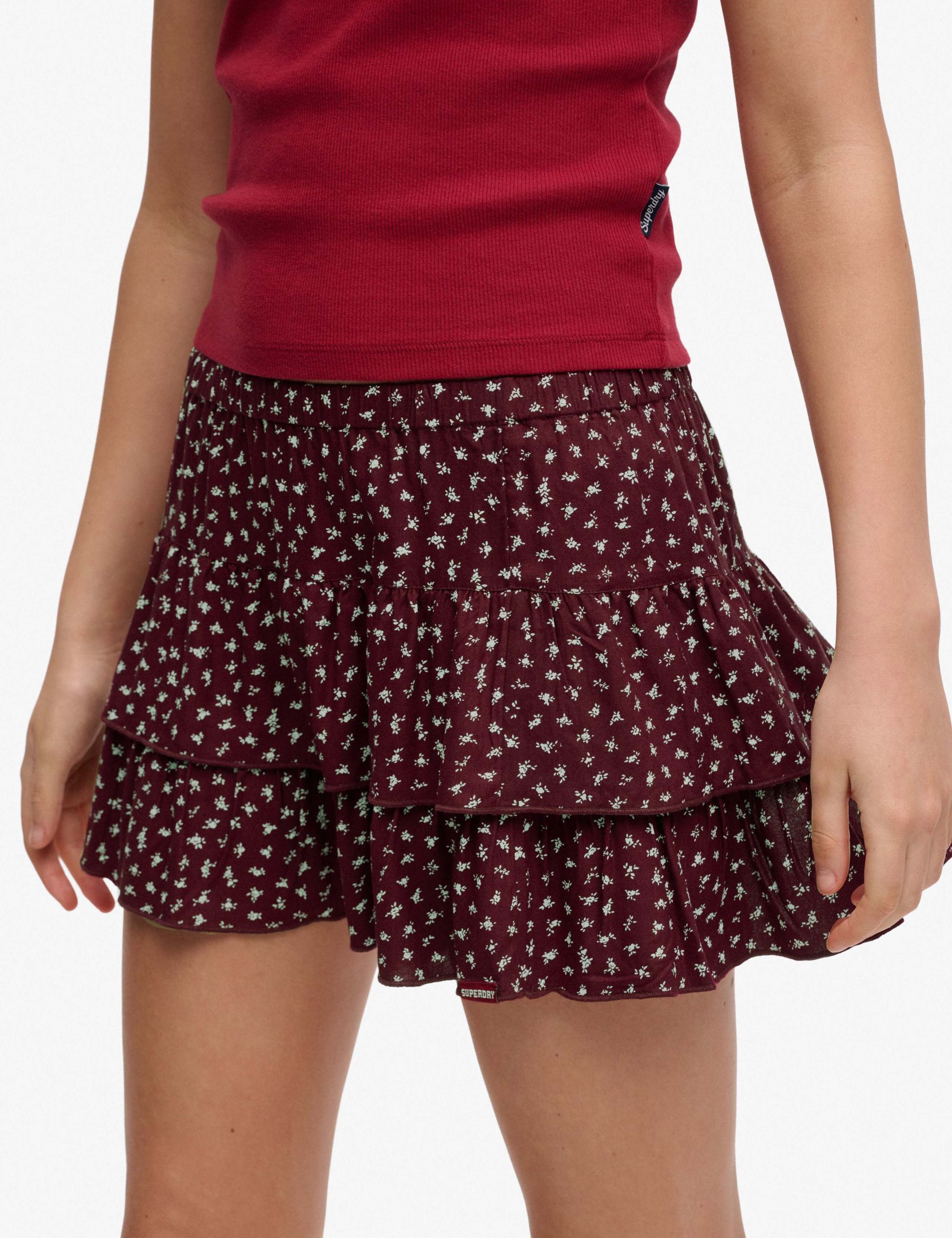 Floral Shirred Ruffle Mini Tiered Skirt 6 of 7