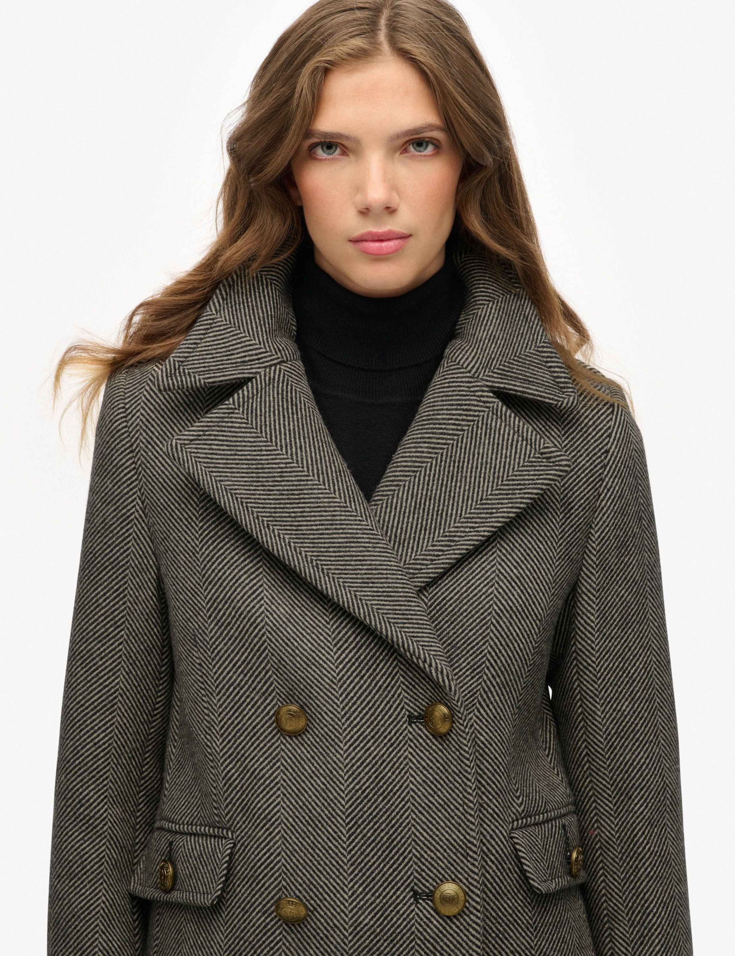 Wool Blend Herringbone Double Breasted Coat 3 of 7