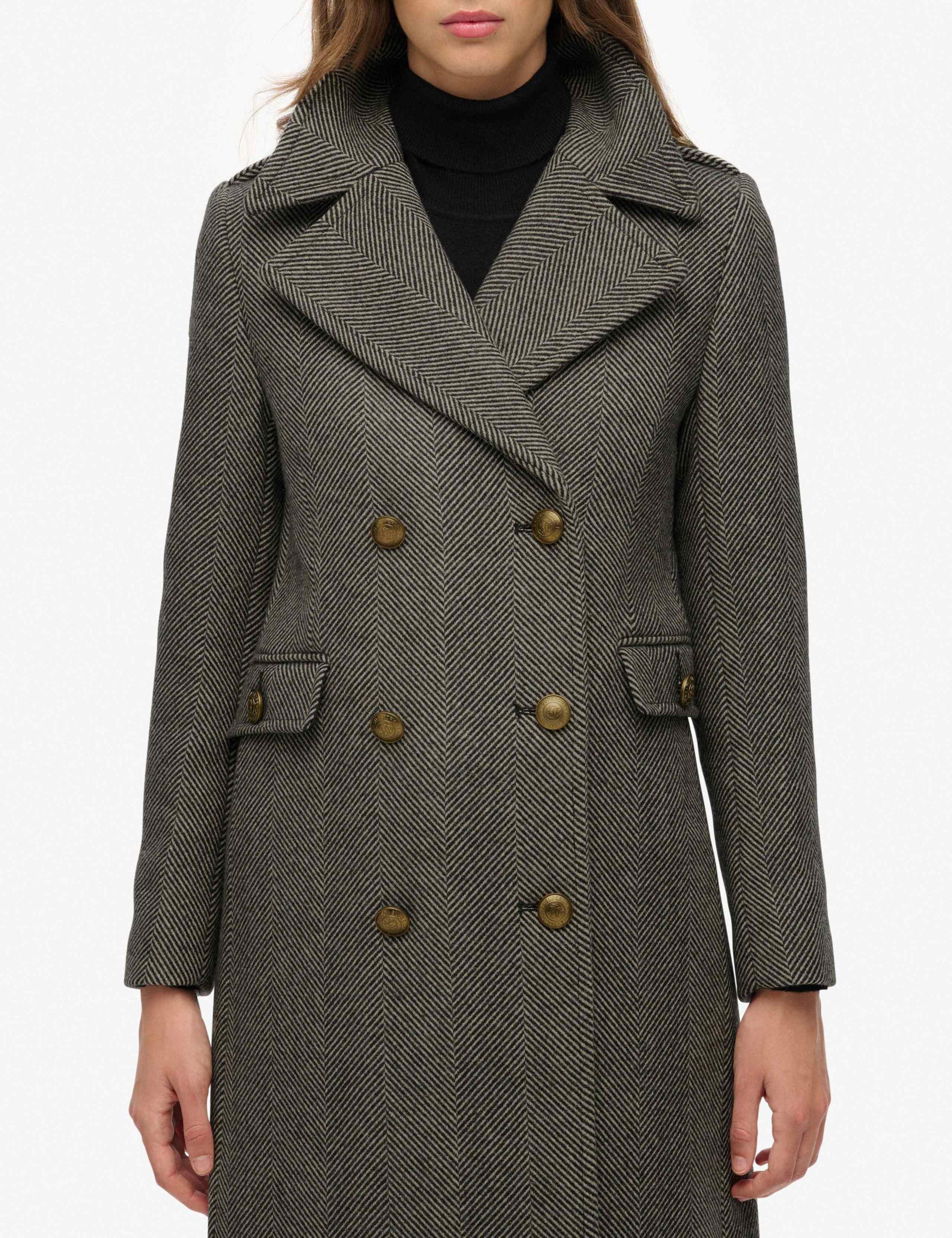 Wool Blend Herringbone Double Breasted Coat 4 of 7