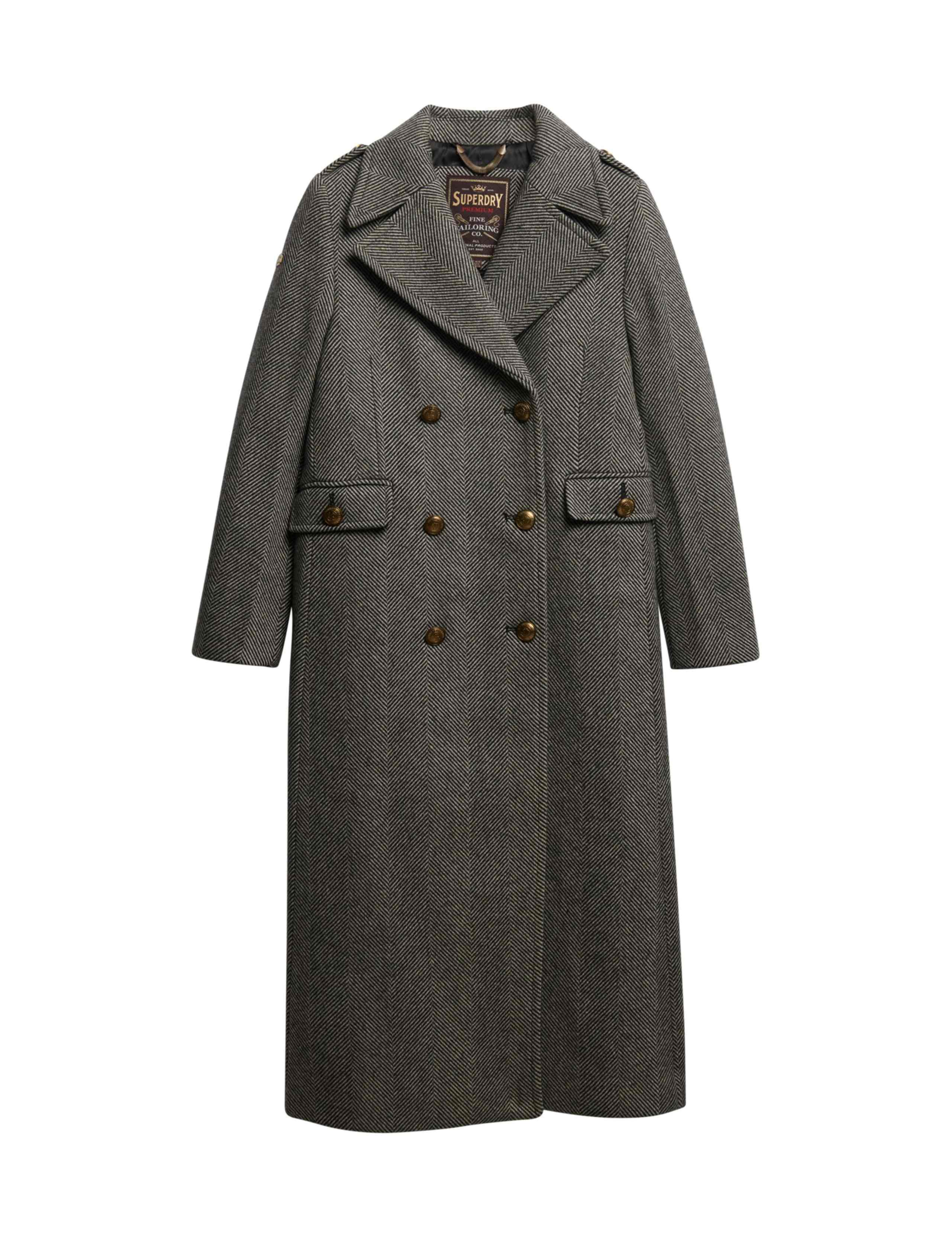 Wool Blend Herringbone Double Breasted Coat 2 of 7