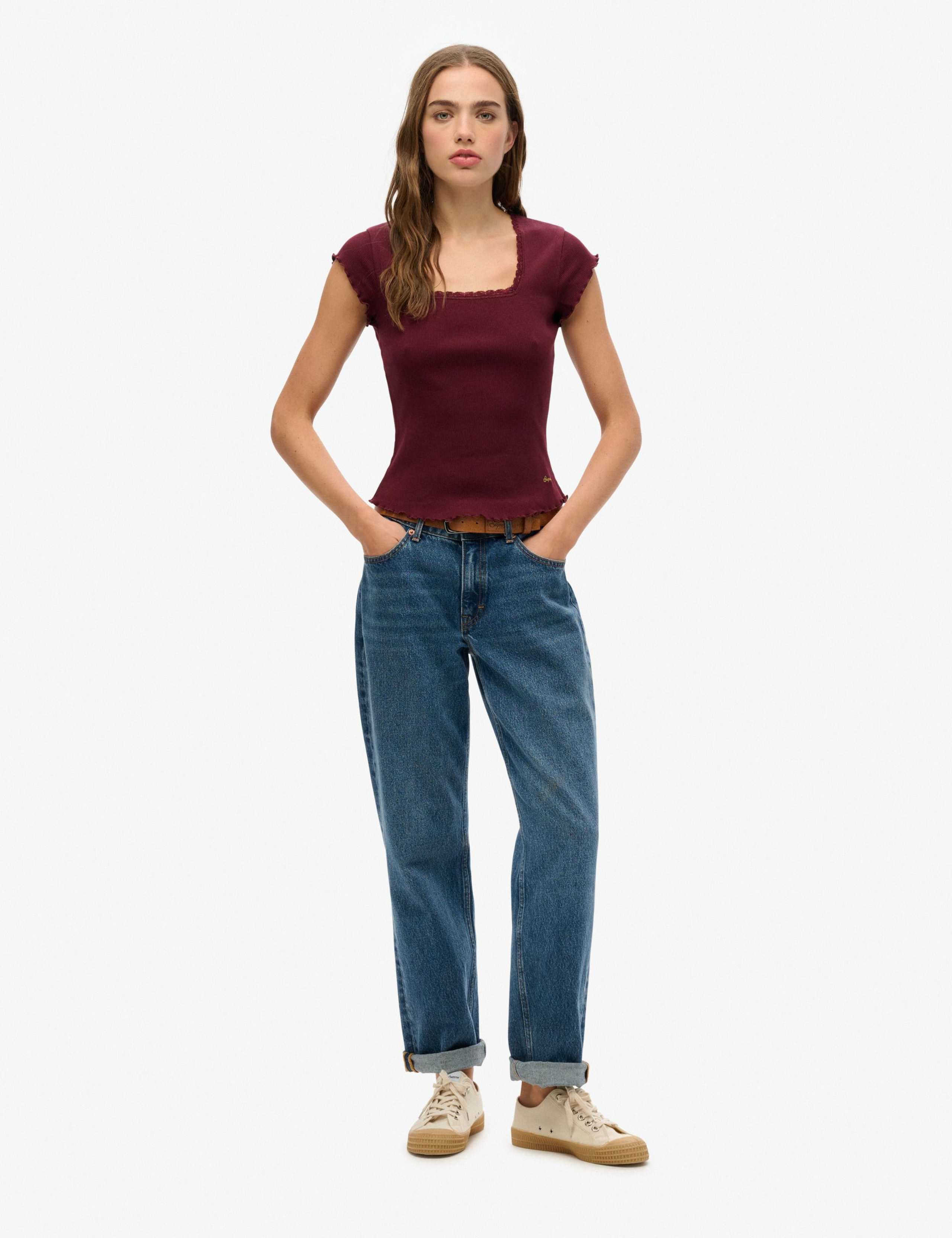 Pure Cotton Ribbed Square Neck T-Shirt 3 of 3