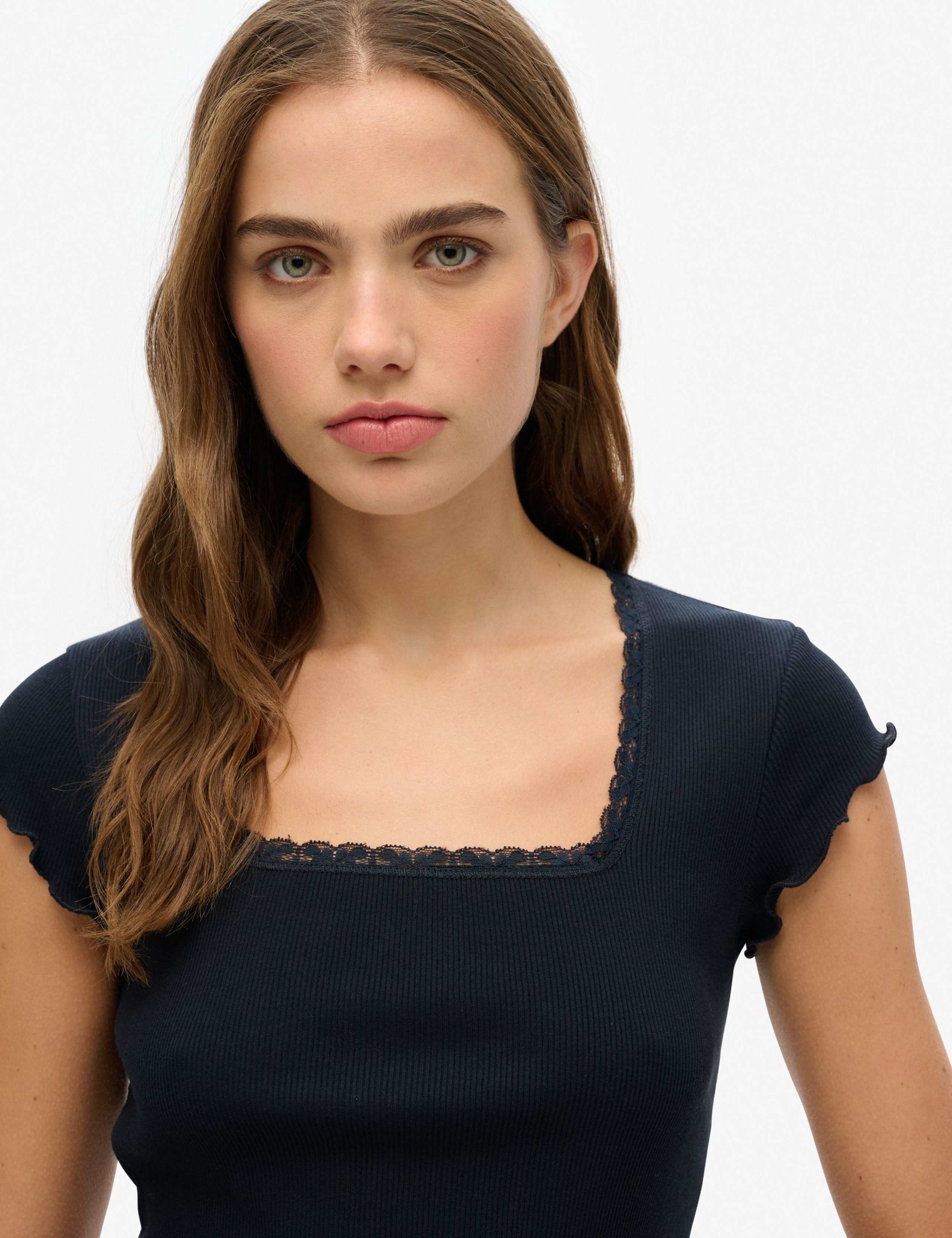Pure Cotton Ribbed Square Neck T-Shirt 2 of 3