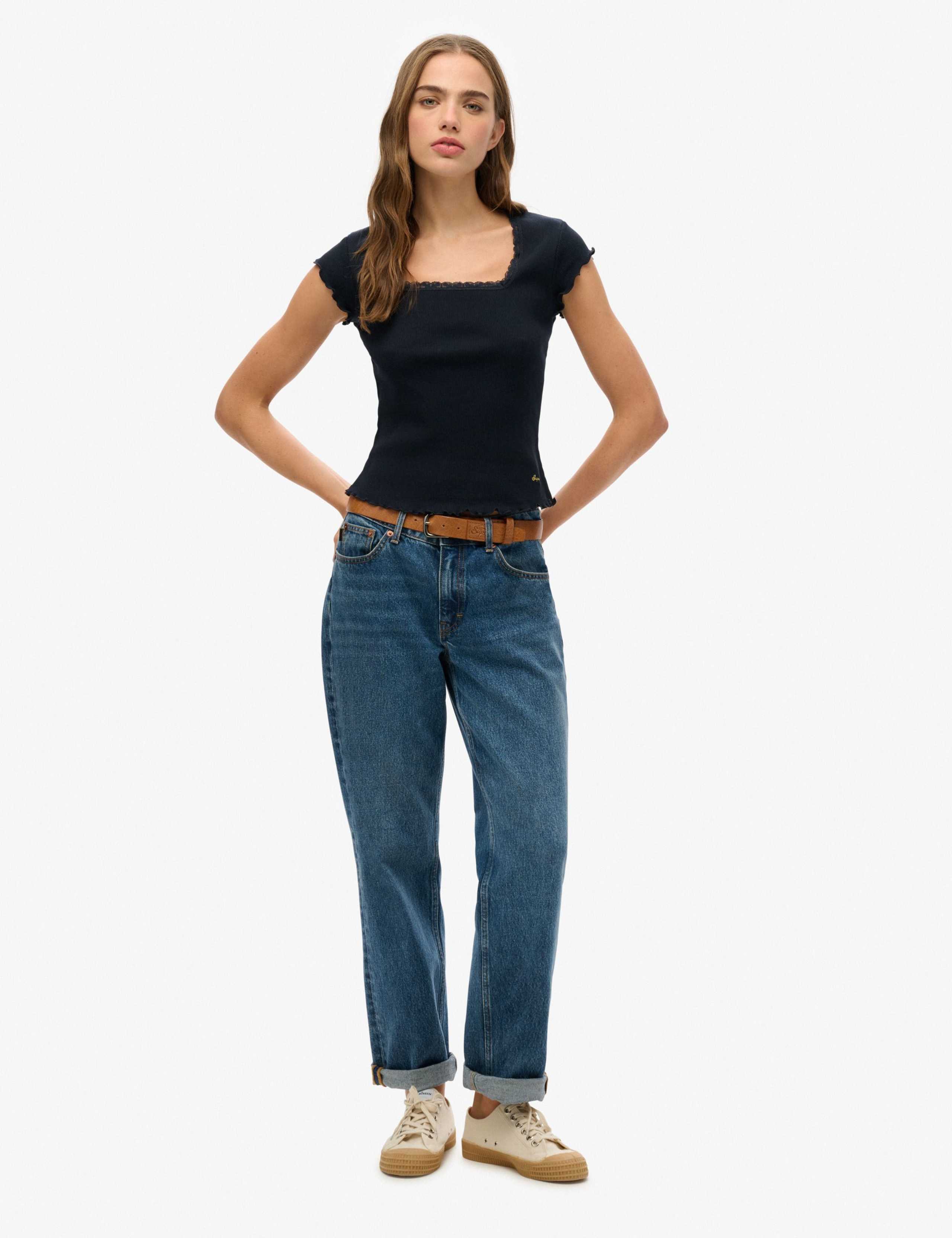 Pure Cotton Ribbed Square Neck T-Shirt 3 of 3