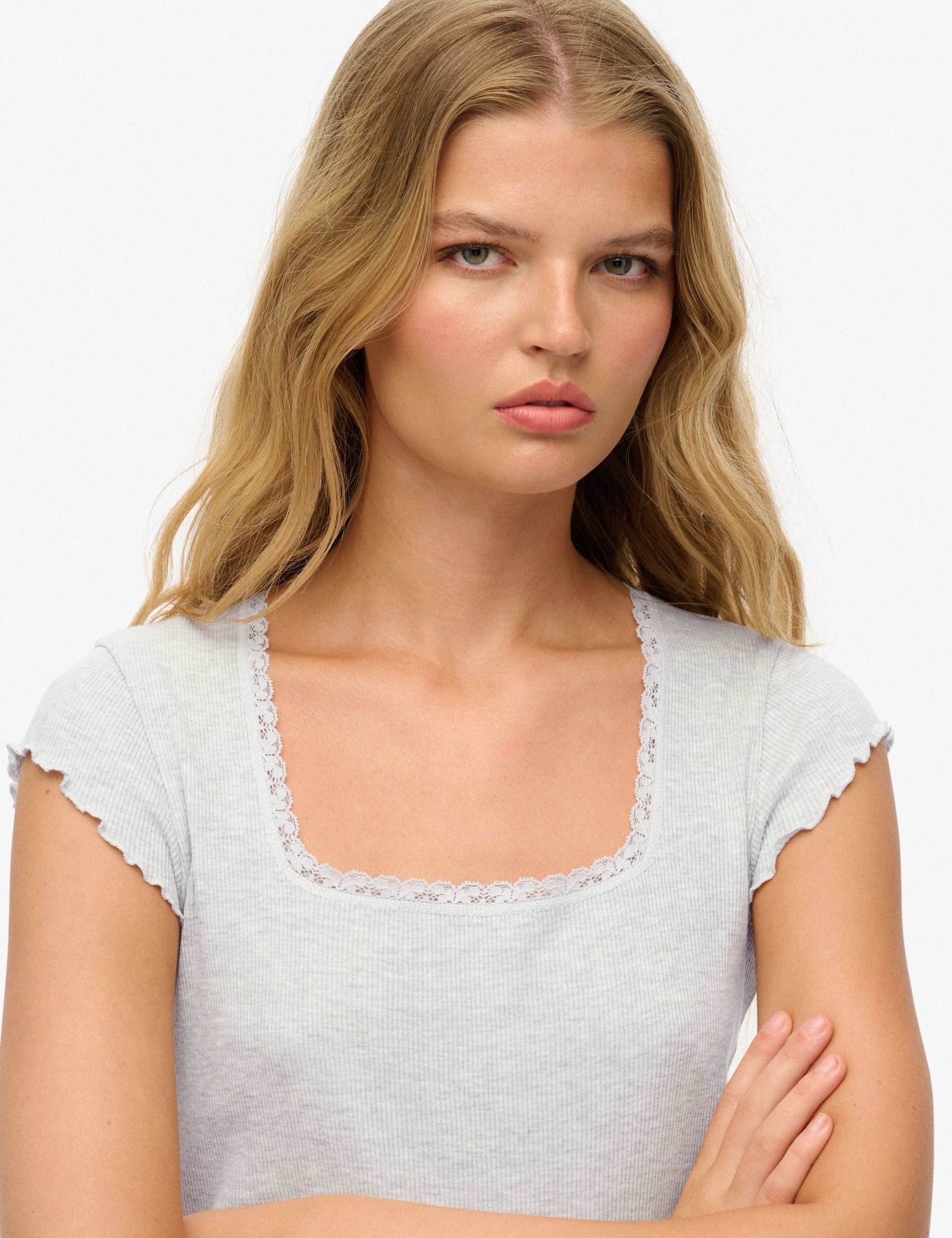 Pure Cotton Ribbed Square Neck T-Shirt 3 of 3