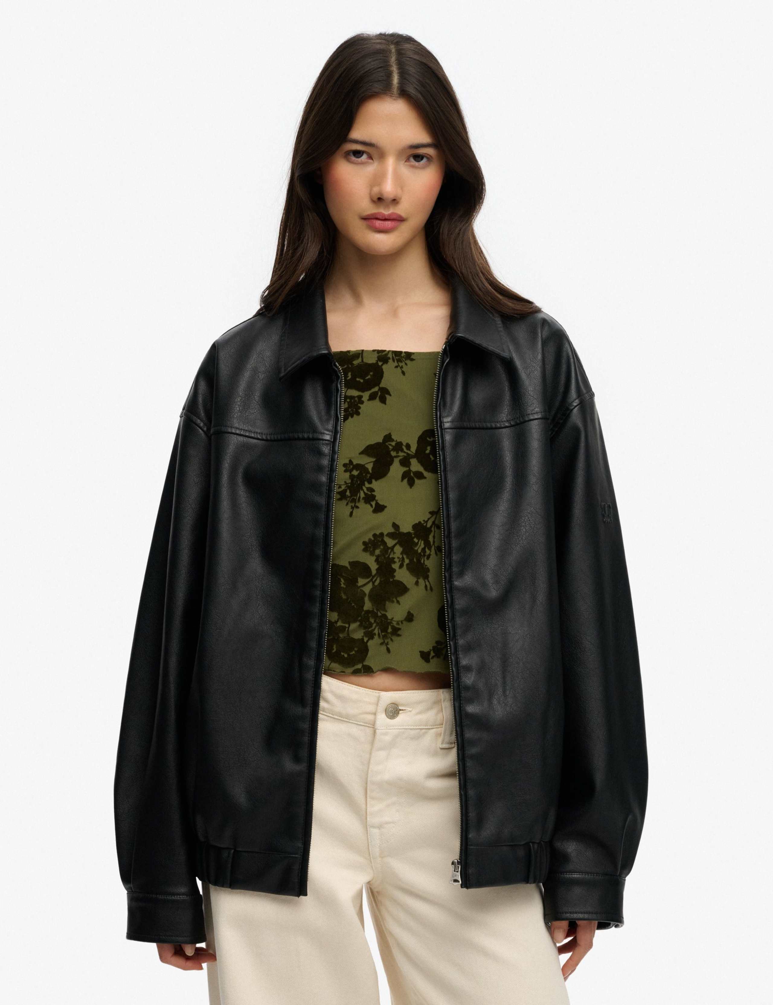 Faux Leather Collared Bomber Jacket 2 of 6