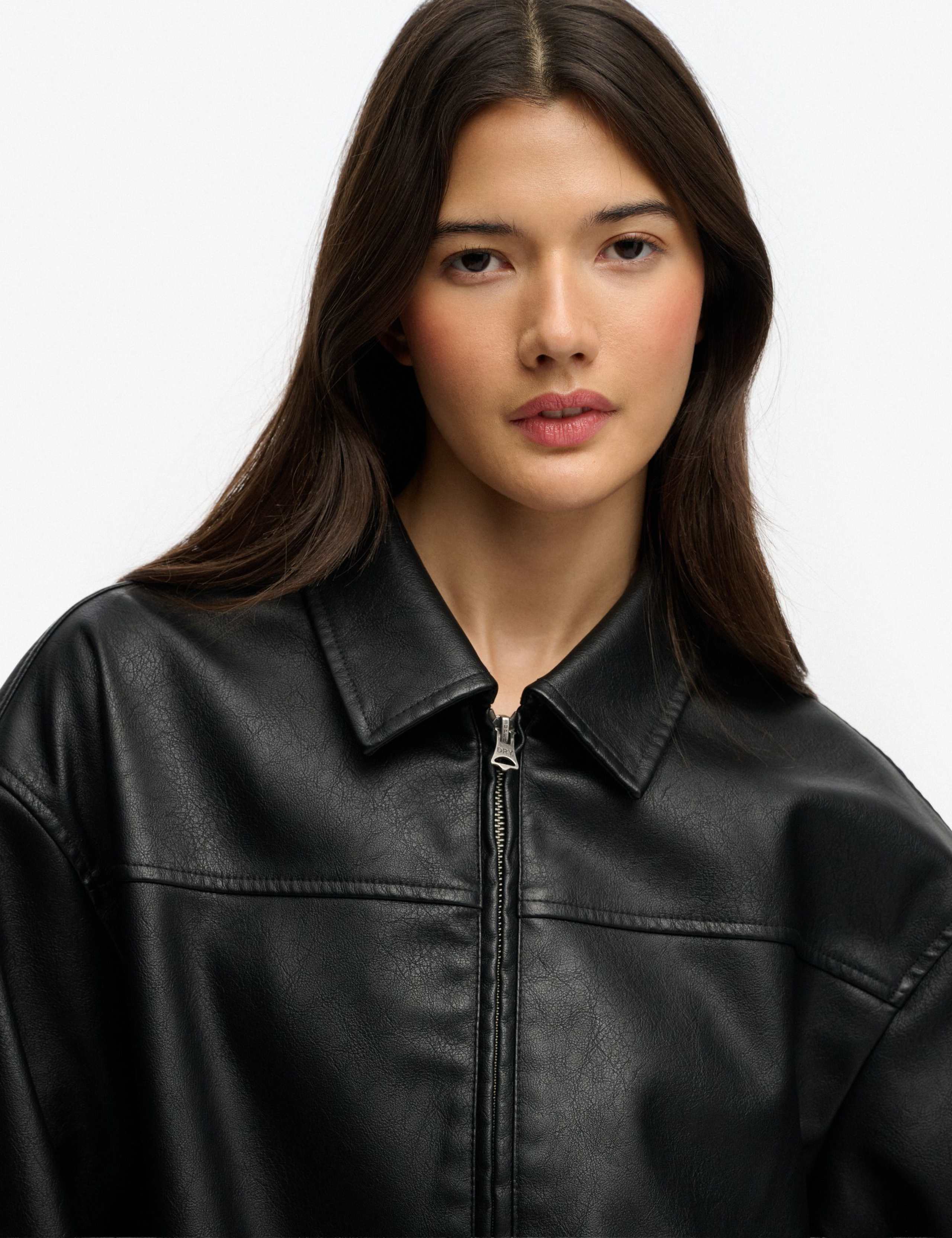 Faux Leather Collared Bomber Jacket 3 of 6