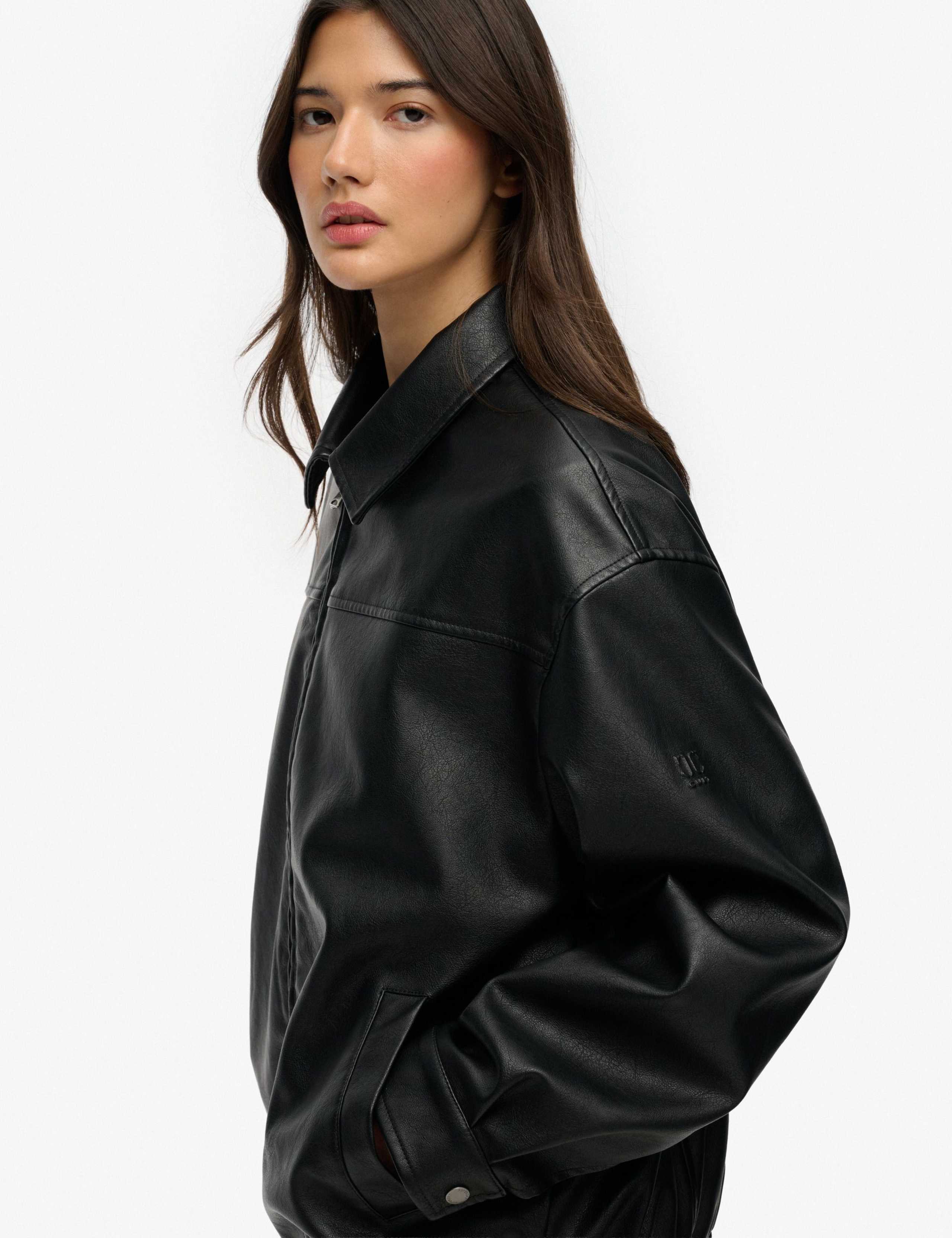 Faux Leather Collared Bomber Jacket 4 of 6