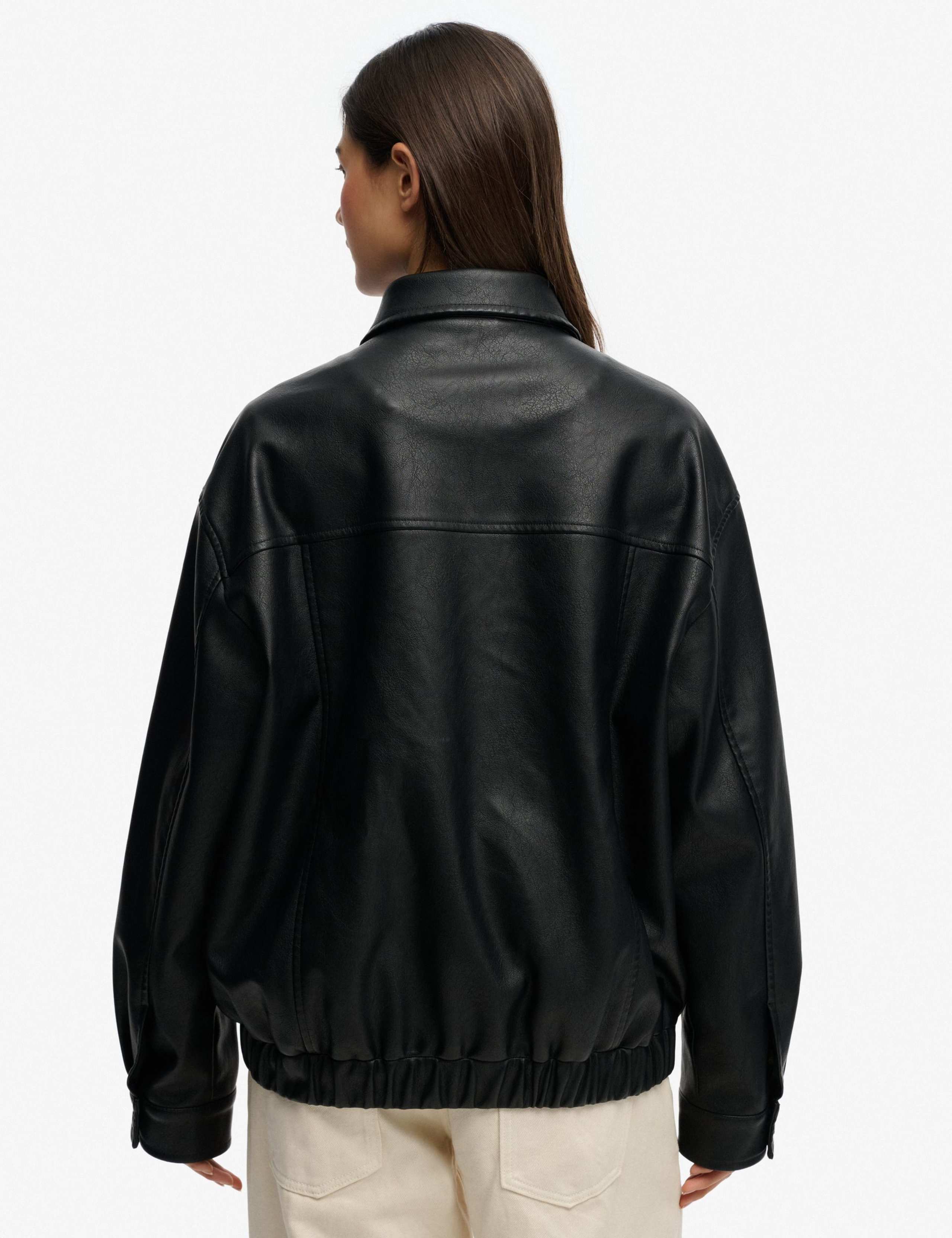 Faux Leather Collared Bomber Jacket 5 of 6