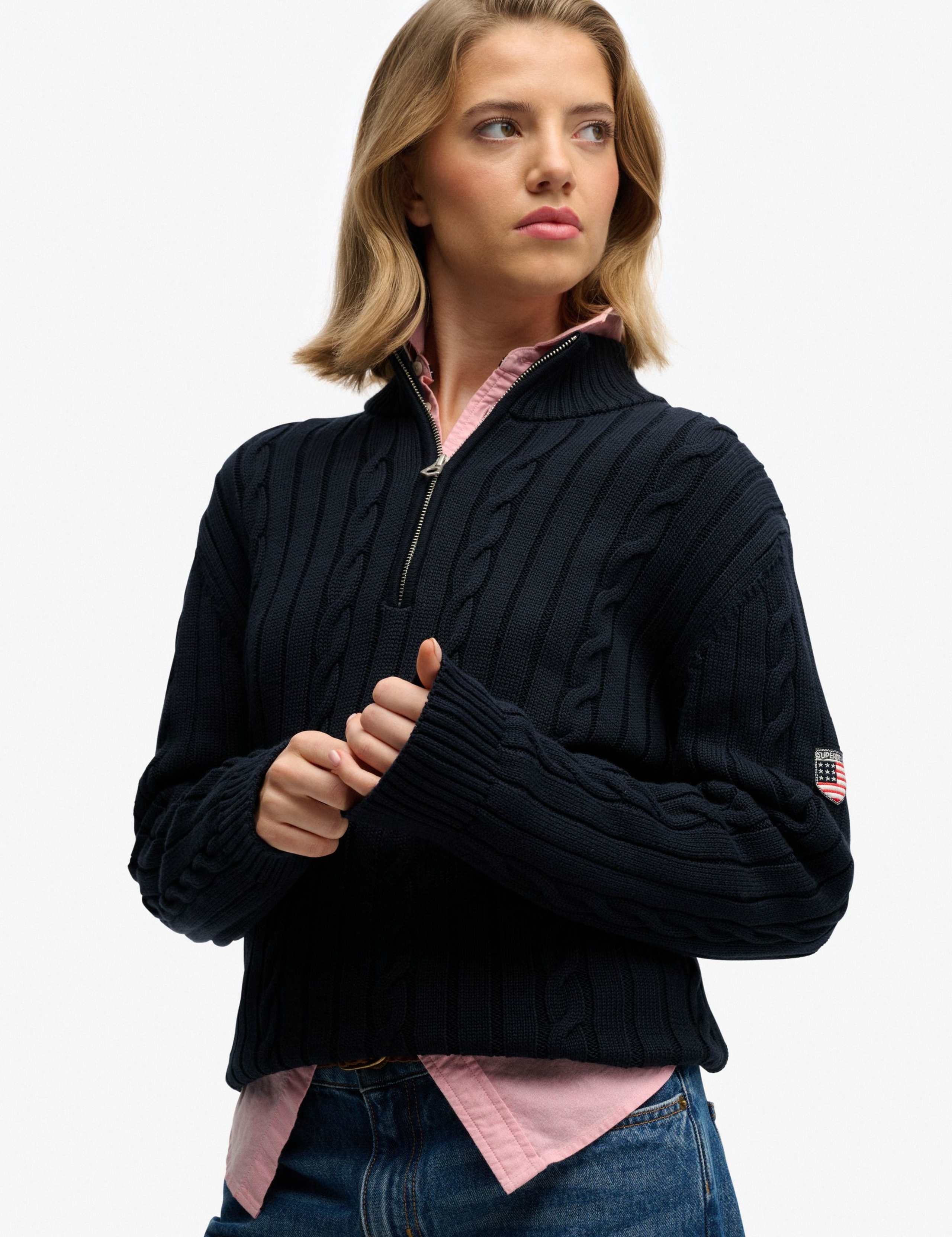 Pure Cotton Cable Knit Half Zip Jumper 4 of 6