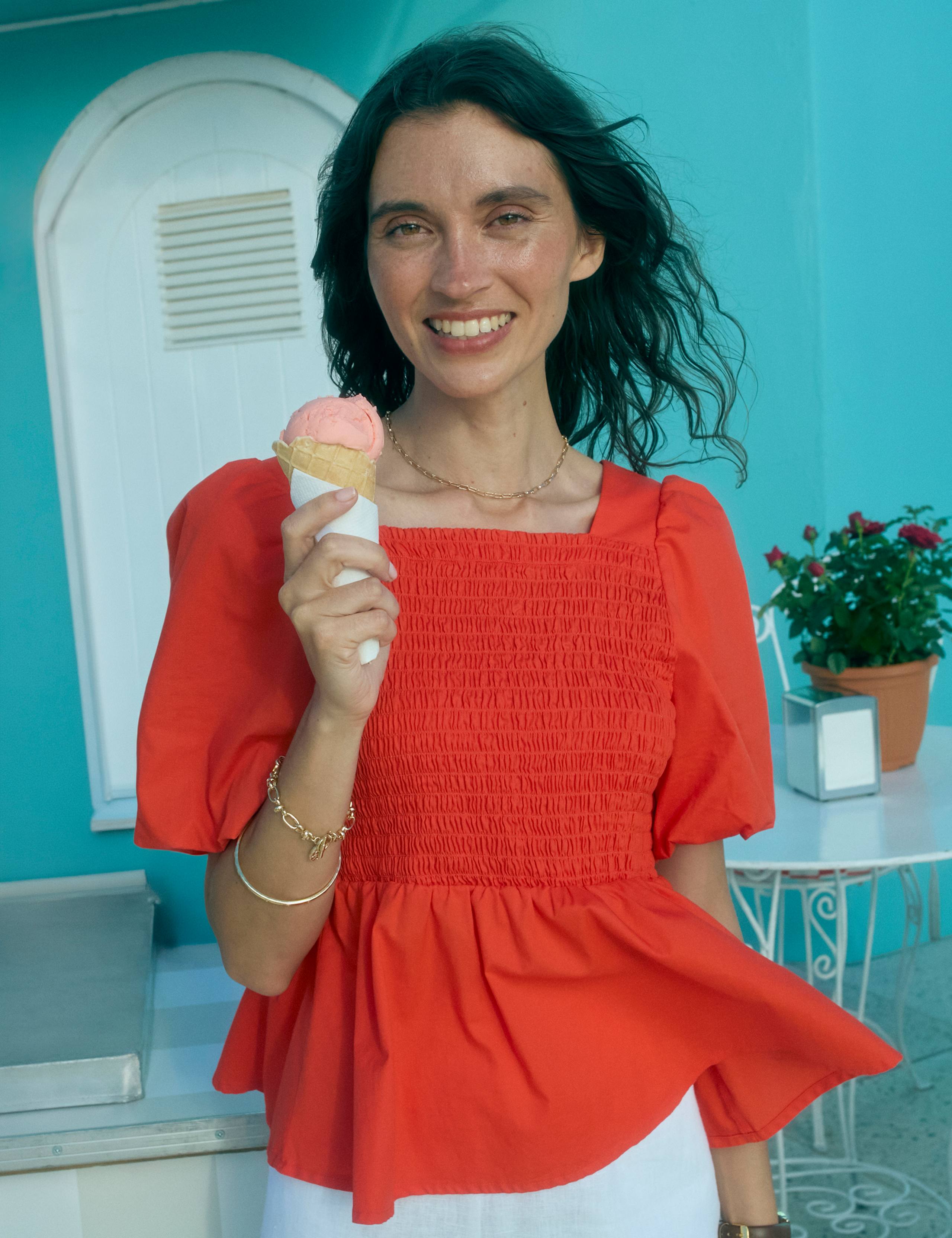 Diani Pure Cotton Shirred Peplum Top 1 of 6