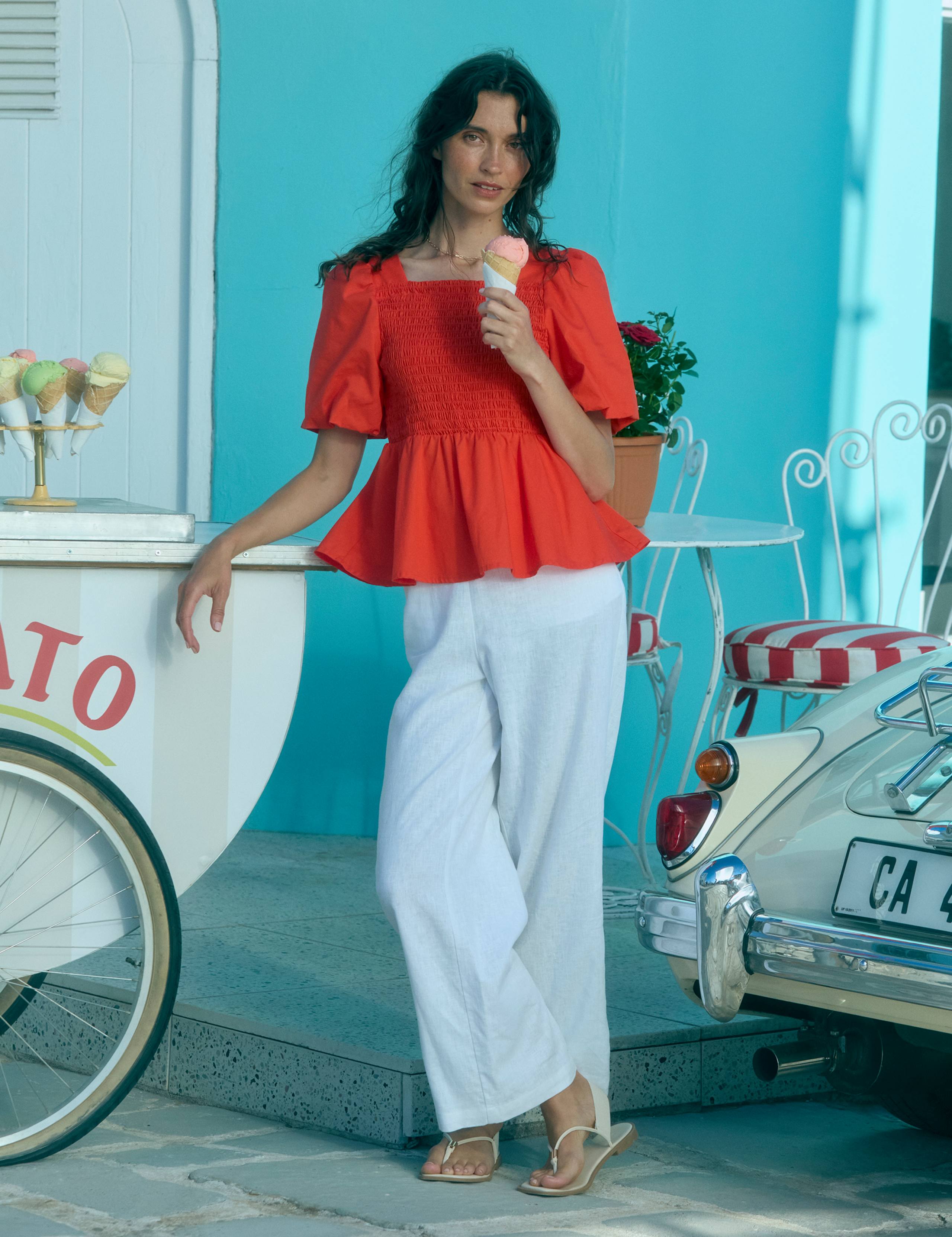 Diani Pure Cotton Shirred Peplum Top 4 of 6