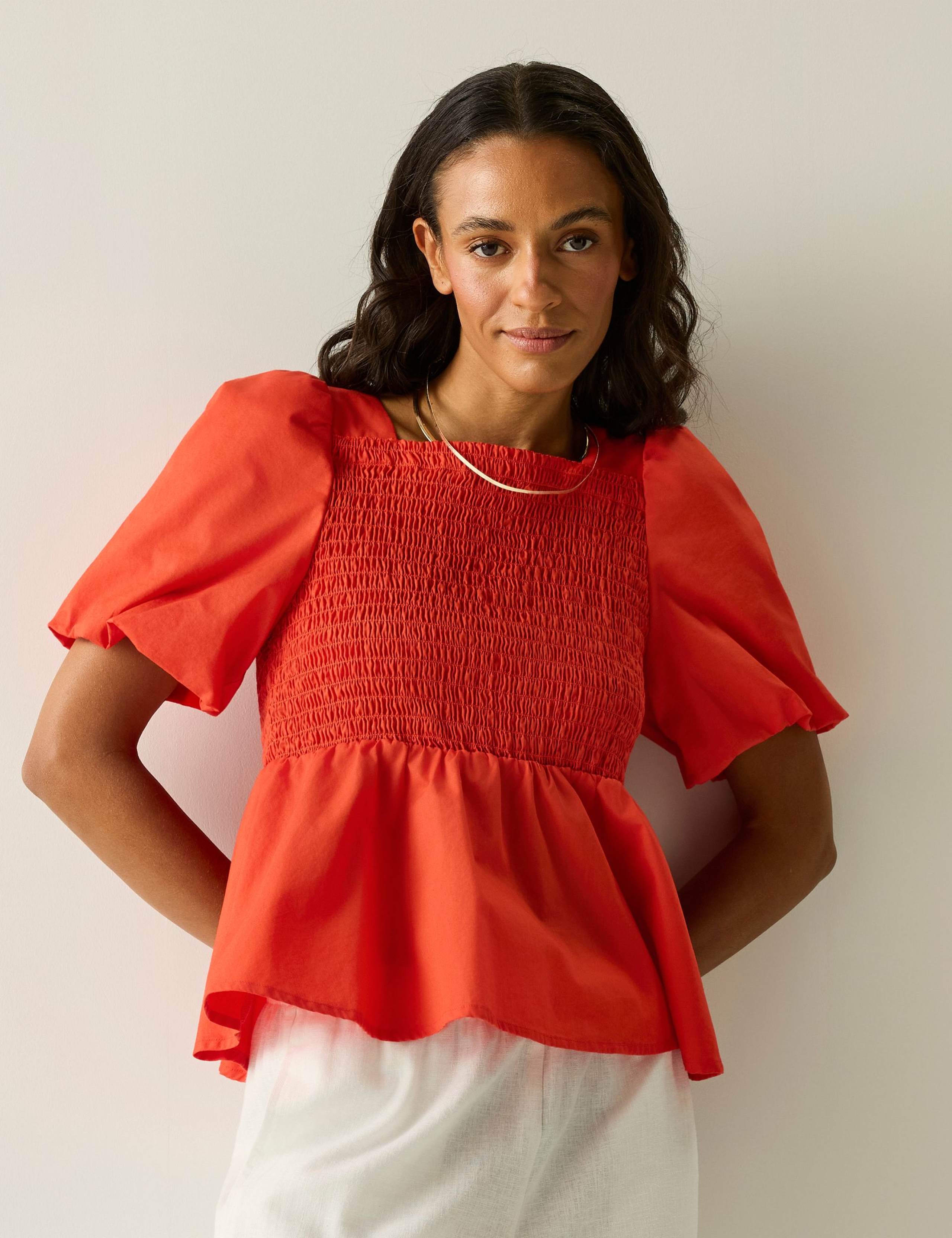 Diani Pure Cotton Shirred Peplum Top 5 of 6