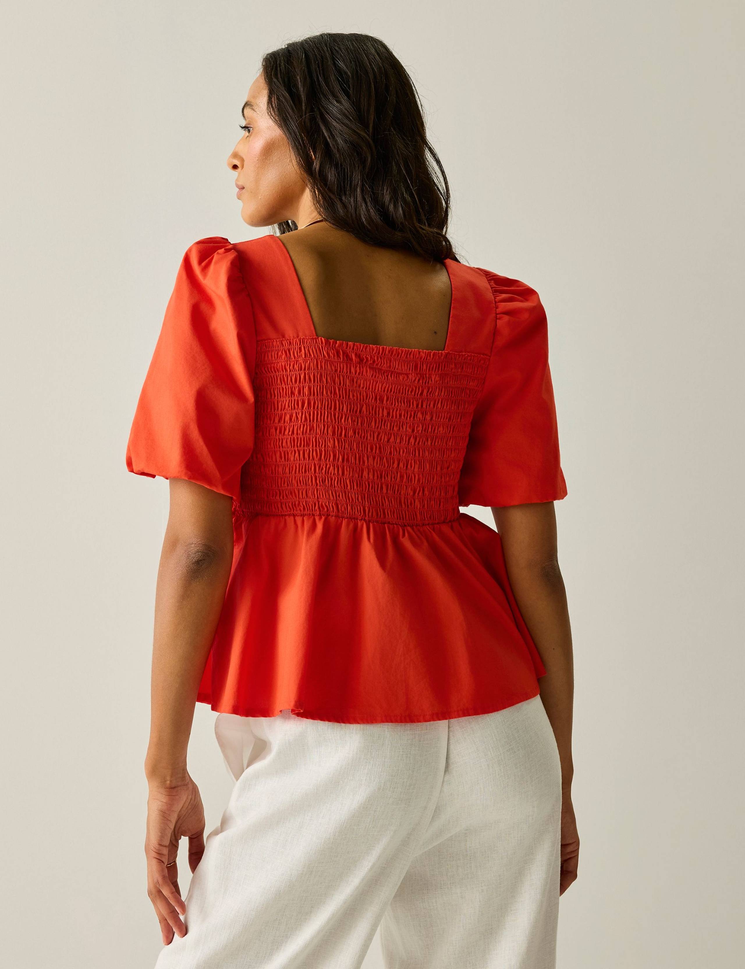 Diani Pure Cotton Shirred Peplum Top 6 of 6