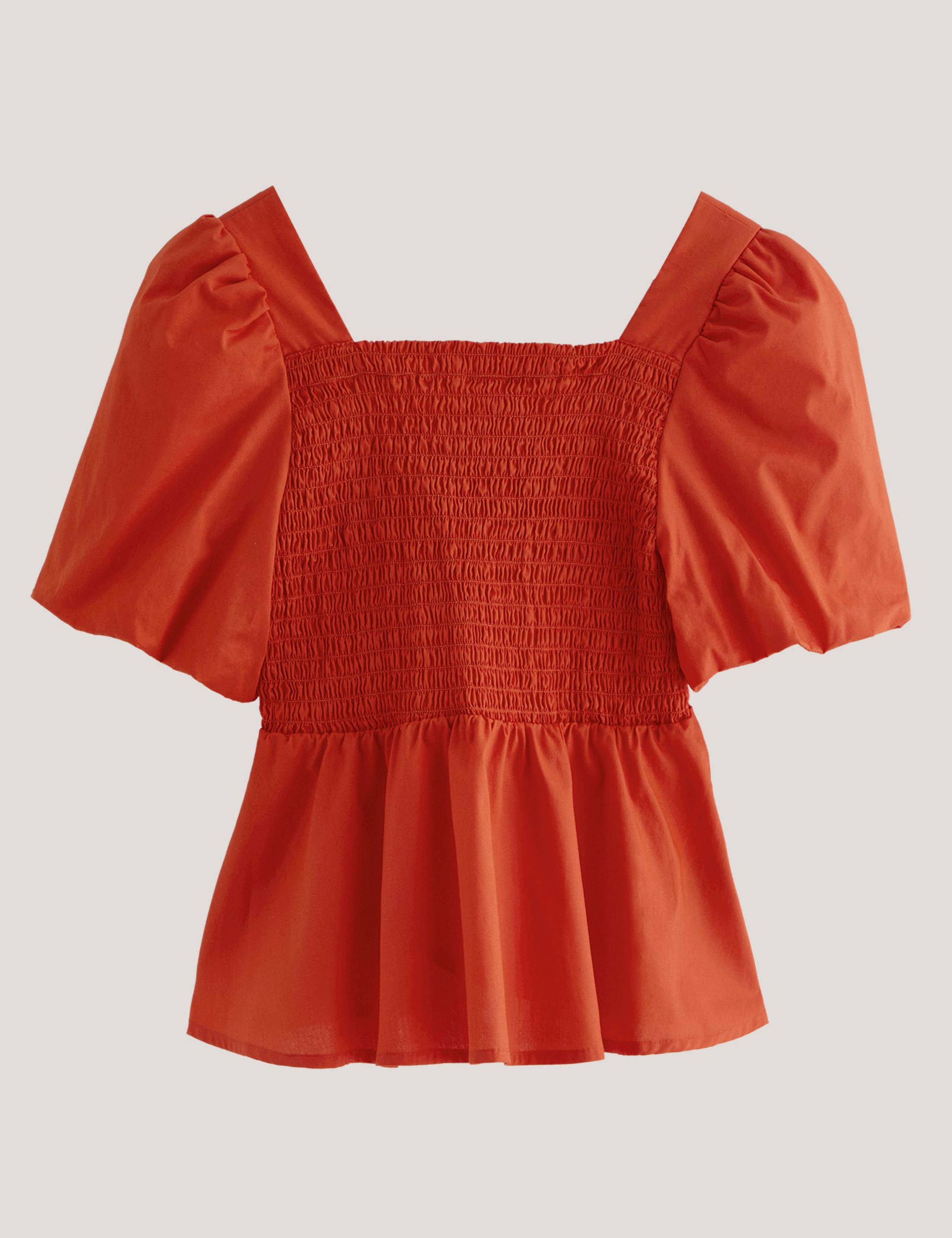 Diani Pure Cotton Shirred Peplum Top 2 of 6