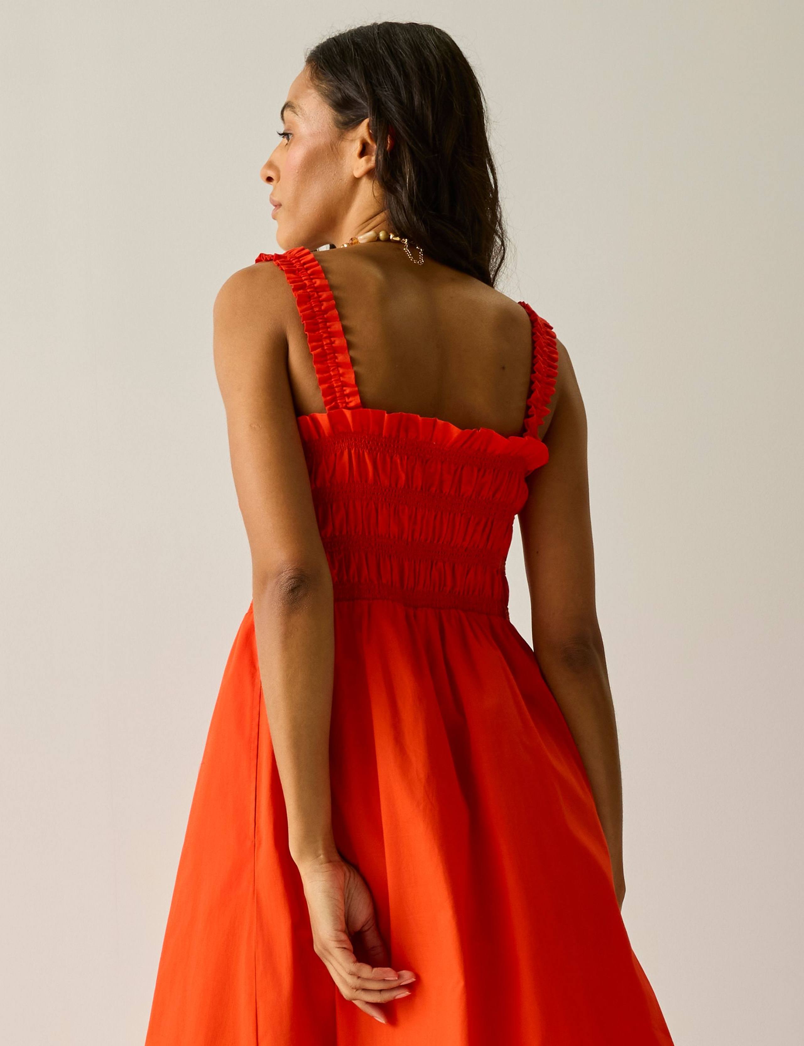 Pure Cotton Square Neck Shirred Midi Dress 8 of 8