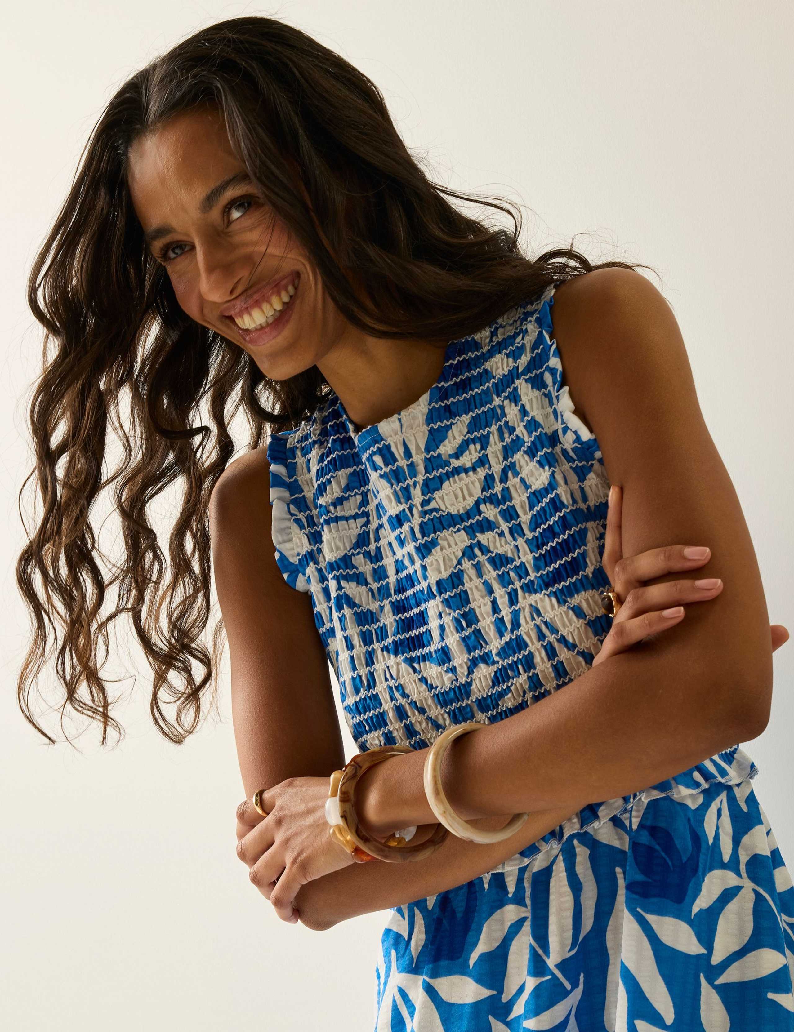 Poloma Leaf Print Midi Shirred Dress 6 of 6