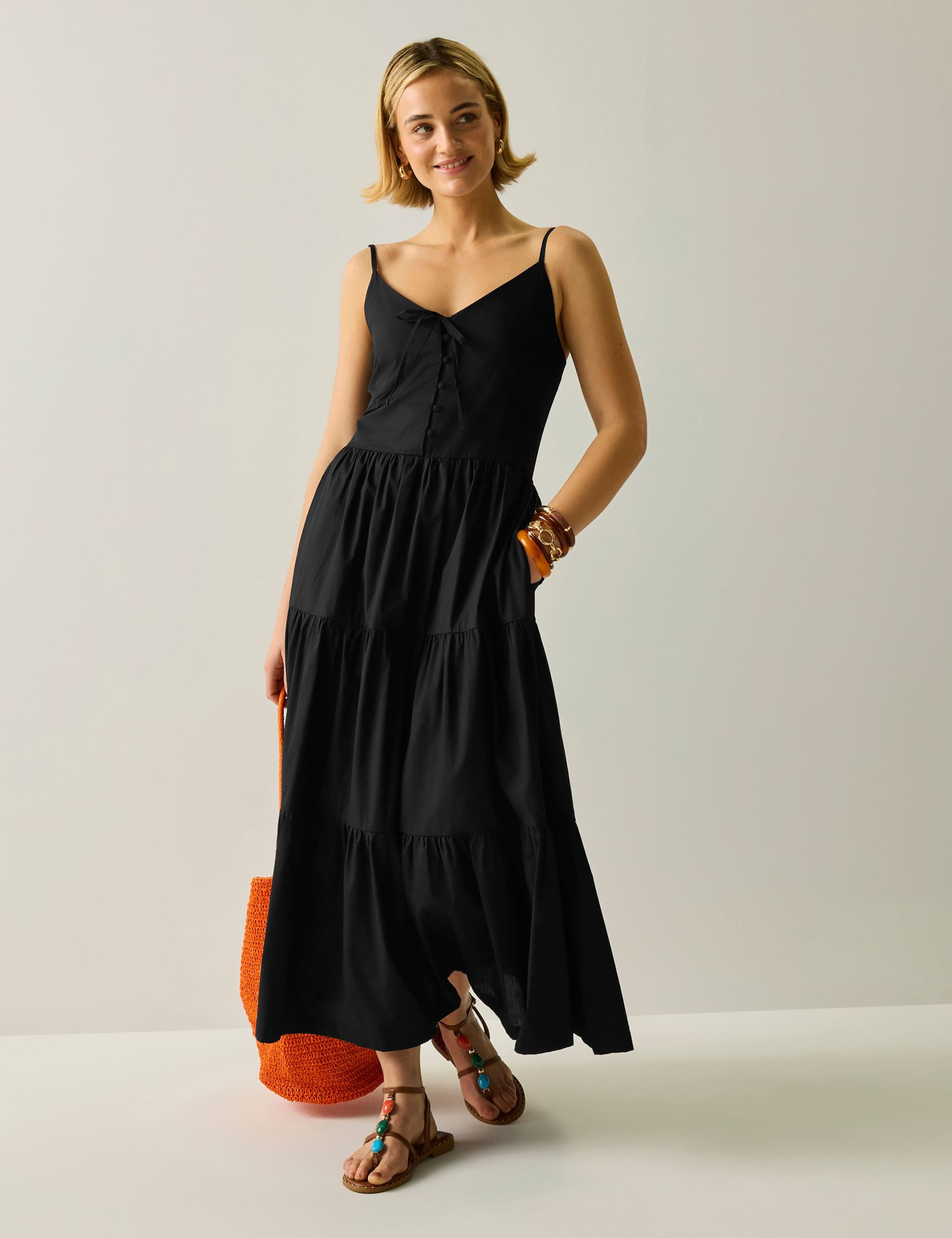 Perissa Pure Cotton V-Neck Midi Dress 1 of 6