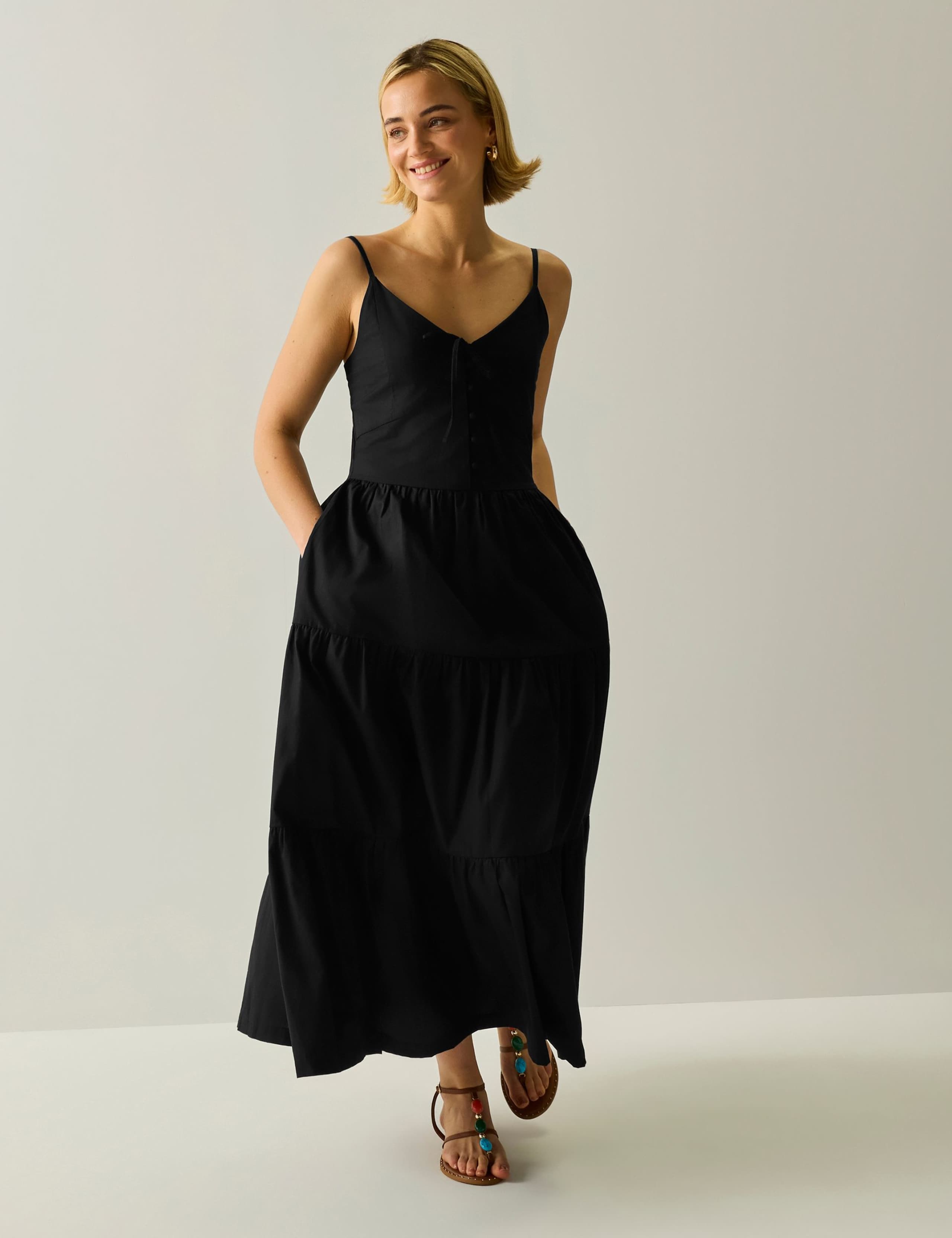 Perissa Pure Cotton V-Neck Midi Dress 3 of 6