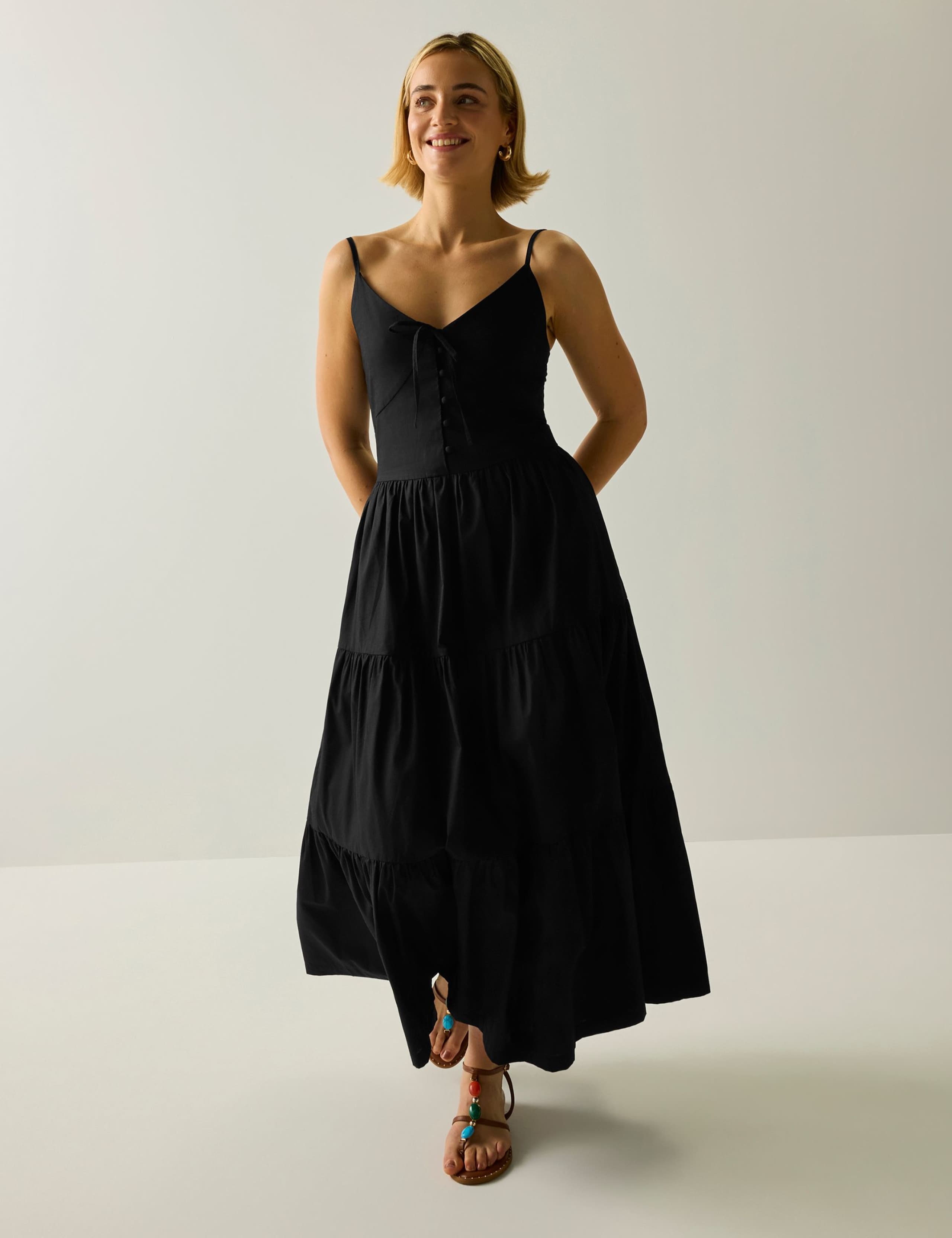 Perissa Pure Cotton V-Neck Midi Dress 6 of 6