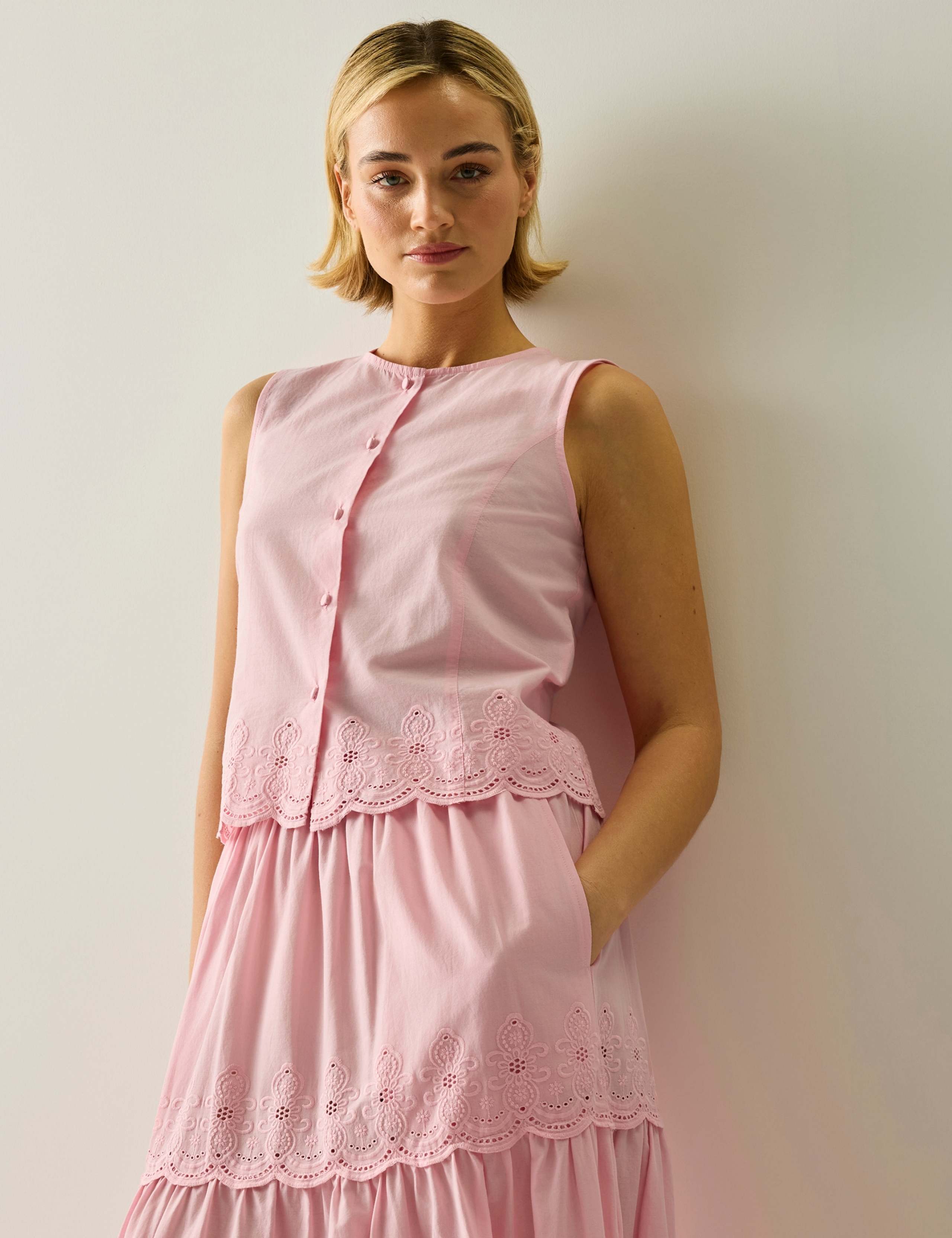 Preveli Pure Cotton Broderie Tie Back Blouse 1 of 7