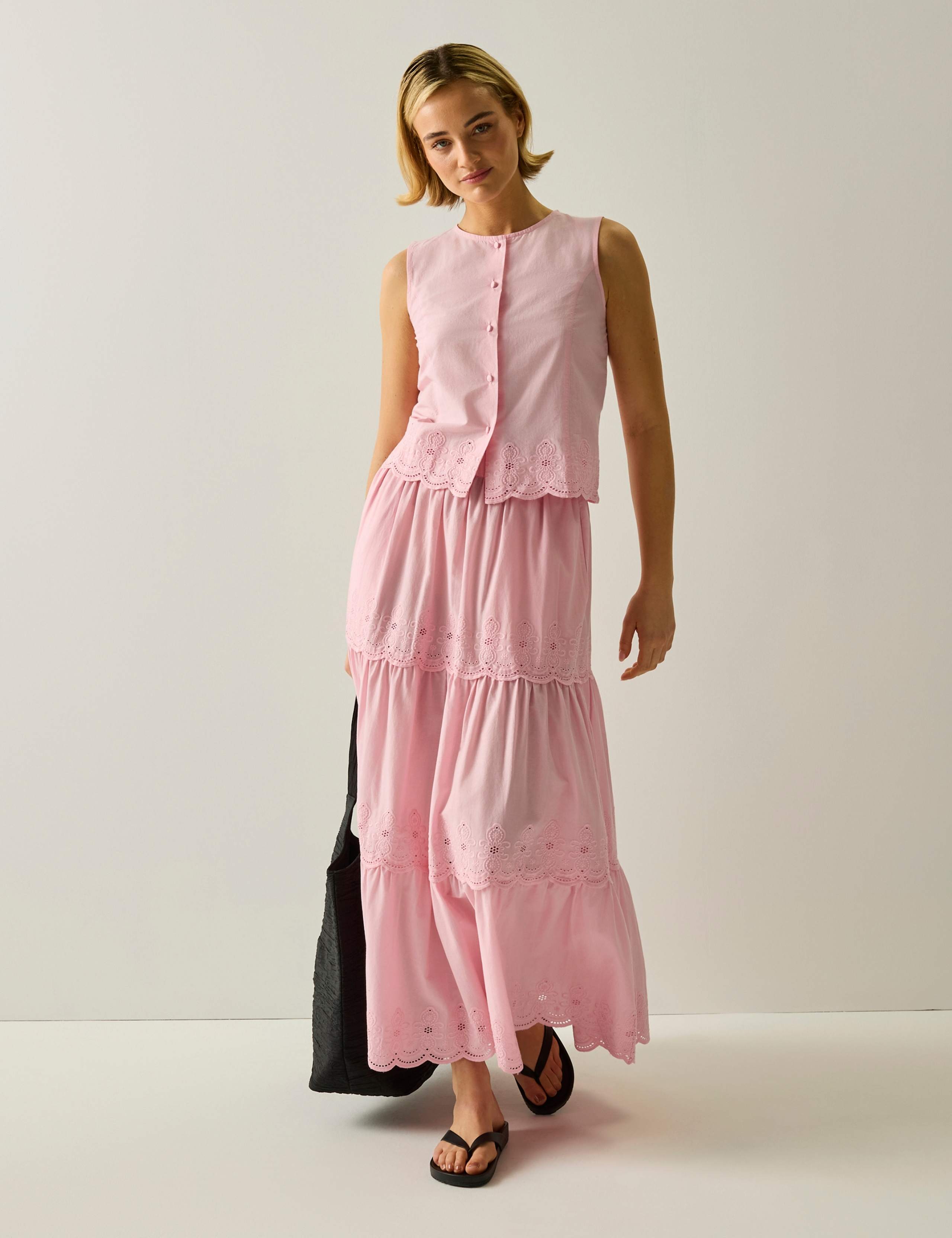 Preveli Pure Cotton Broderie Tie Back Blouse 3 of 7