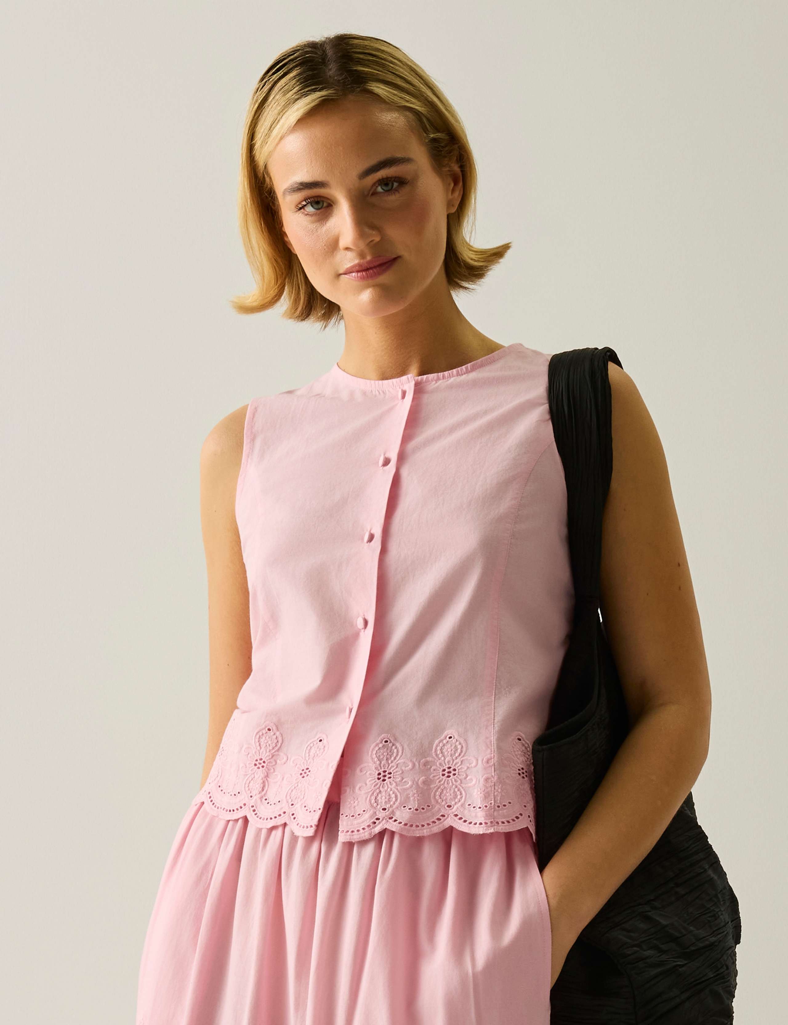 Preveli Pure Cotton Broderie Tie Back Blouse 4 of 7