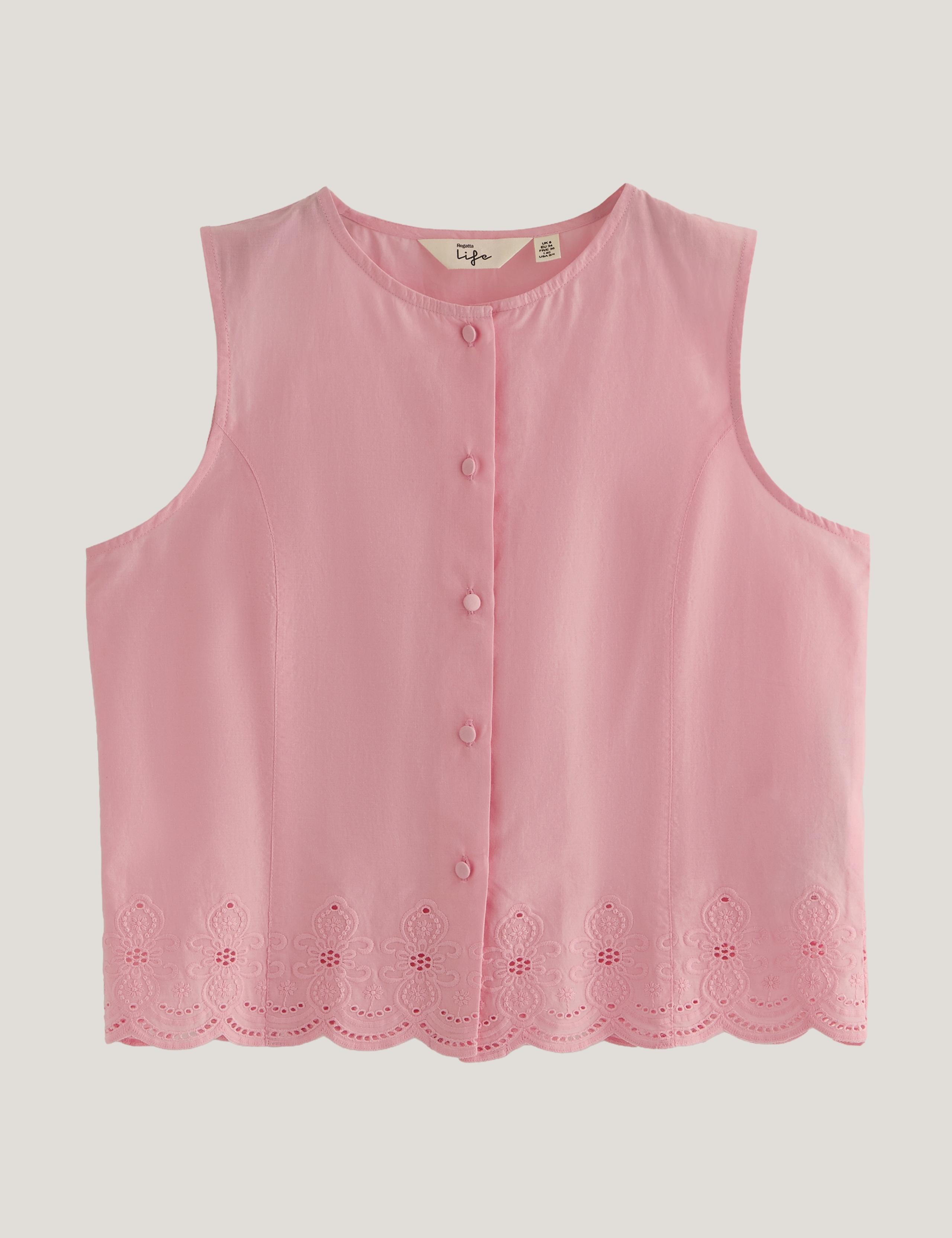 Preveli Pure Cotton Broderie Tie Back Blouse 2 of 7