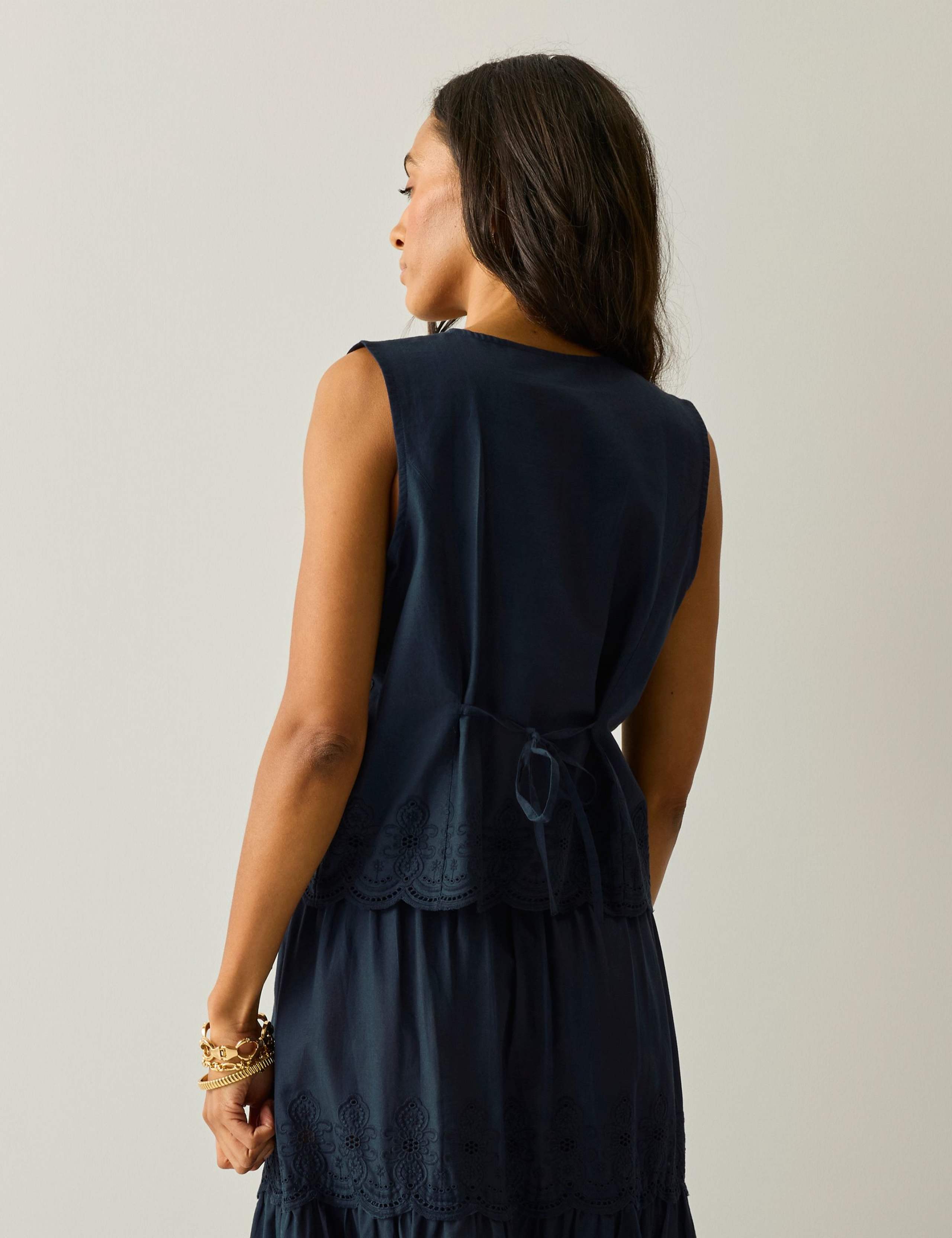 Preveli Pure Cotton Broderie Tie Back Blouse 3 of 5