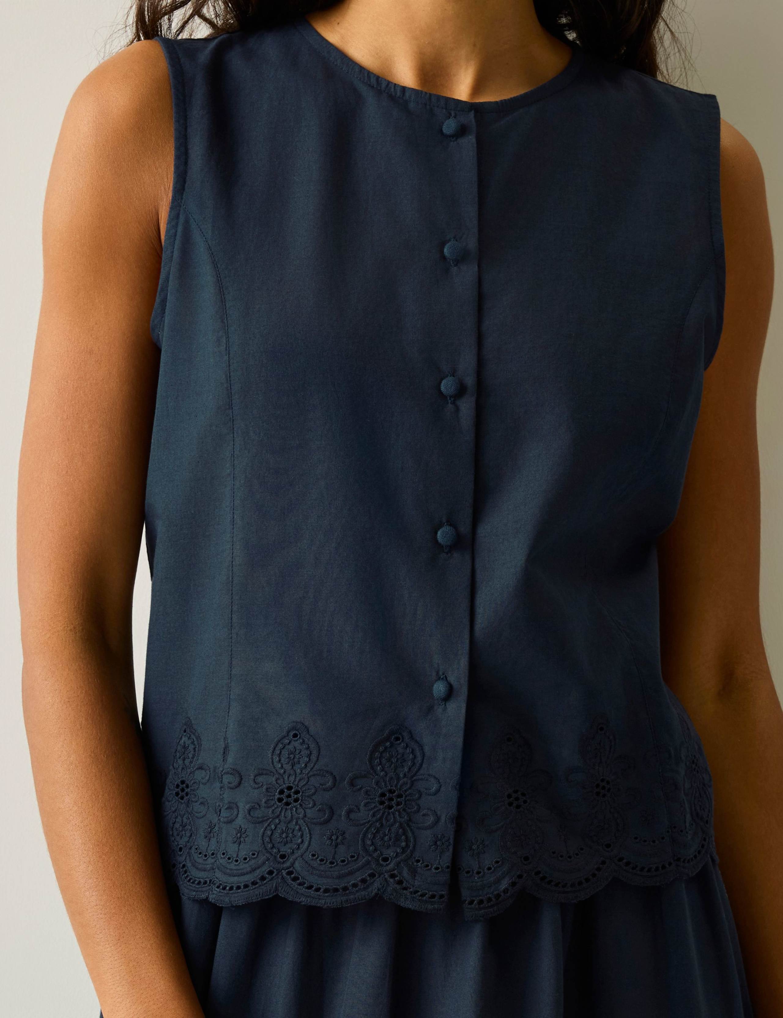 Preveli Pure Cotton Broderie Tie Back Blouse 4 of 5
