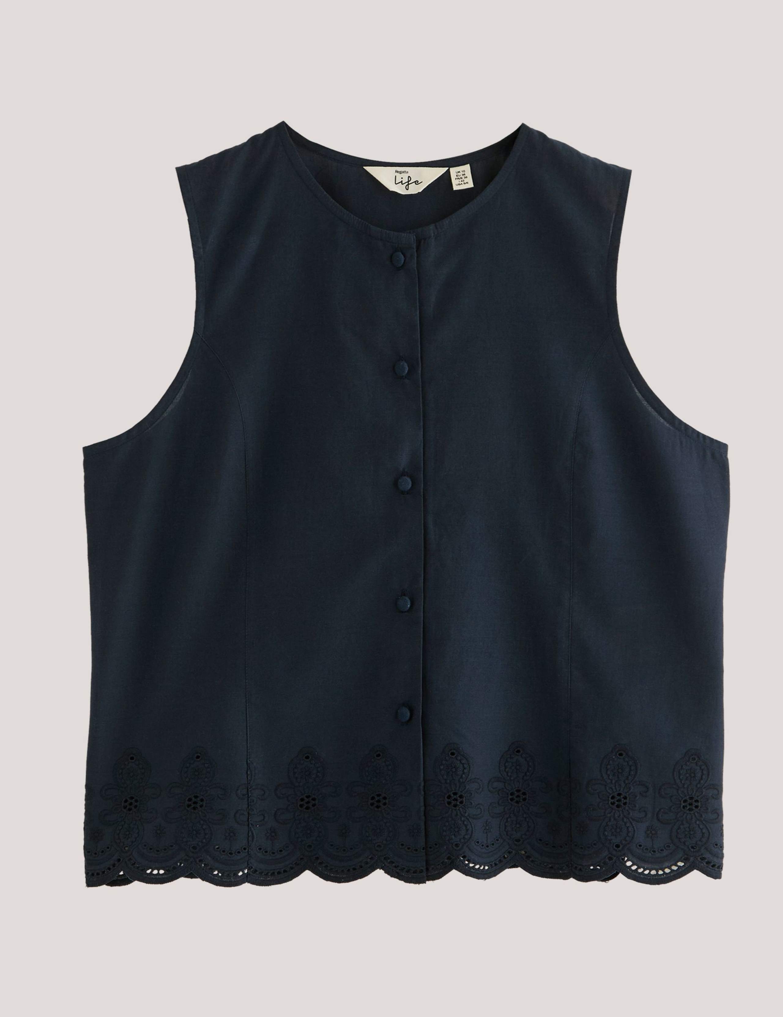 Preveli Pure Cotton Broderie Tie Back Blouse 2 of 5