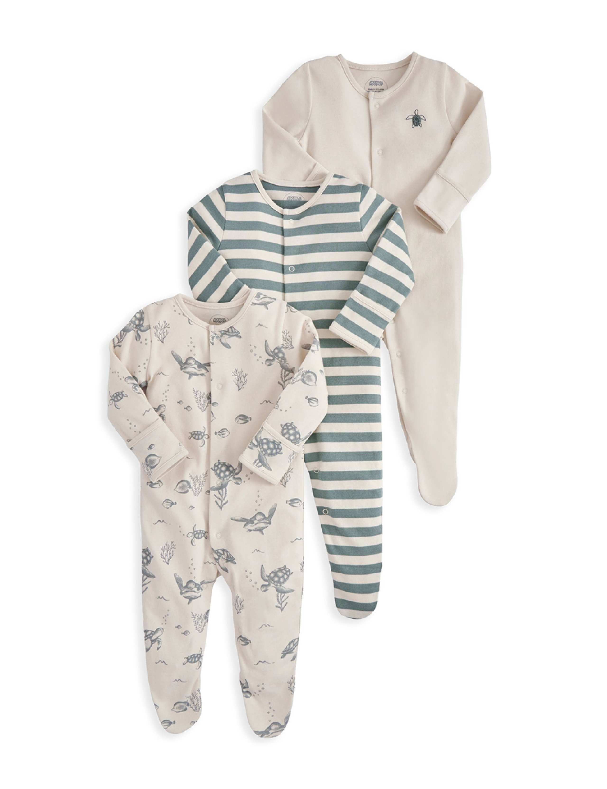 3 Pack Pure Cotton Turtle Sleepsuits (0-24 Months) 2 of 2