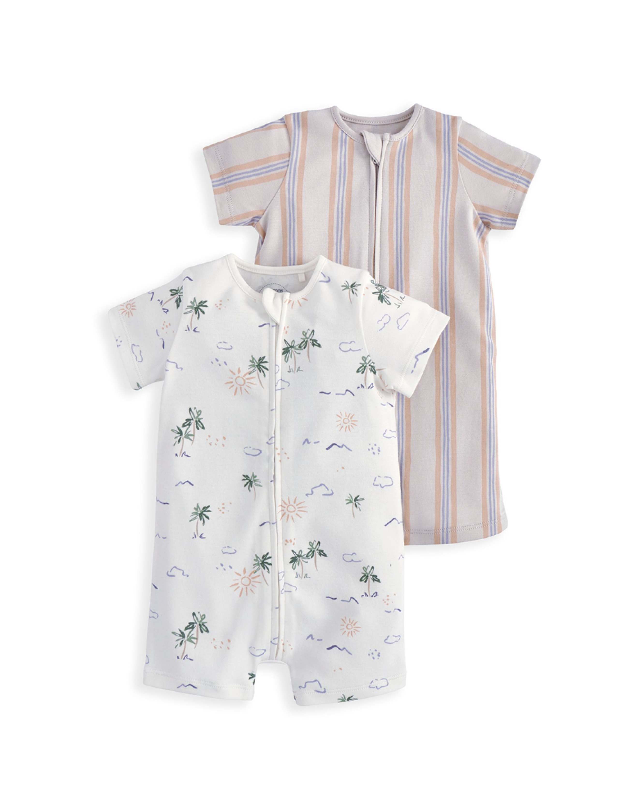 2 Pack Pure Cotton Printed Zip Rompers (0-18 Months) 2 of 2