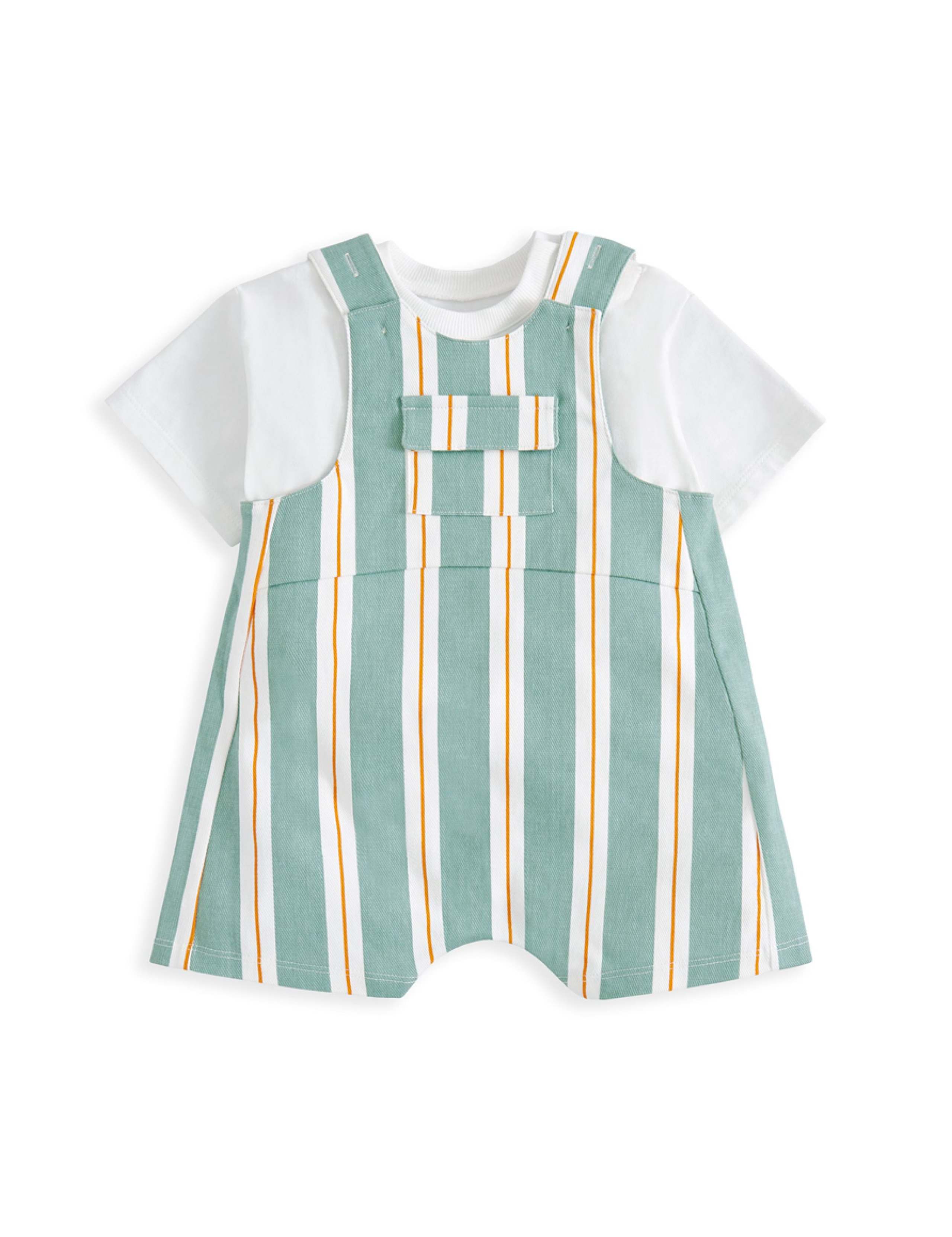 2 Piece Cotton Rich Striped Dungaree Outfit (0-3 Years) 2 of 4