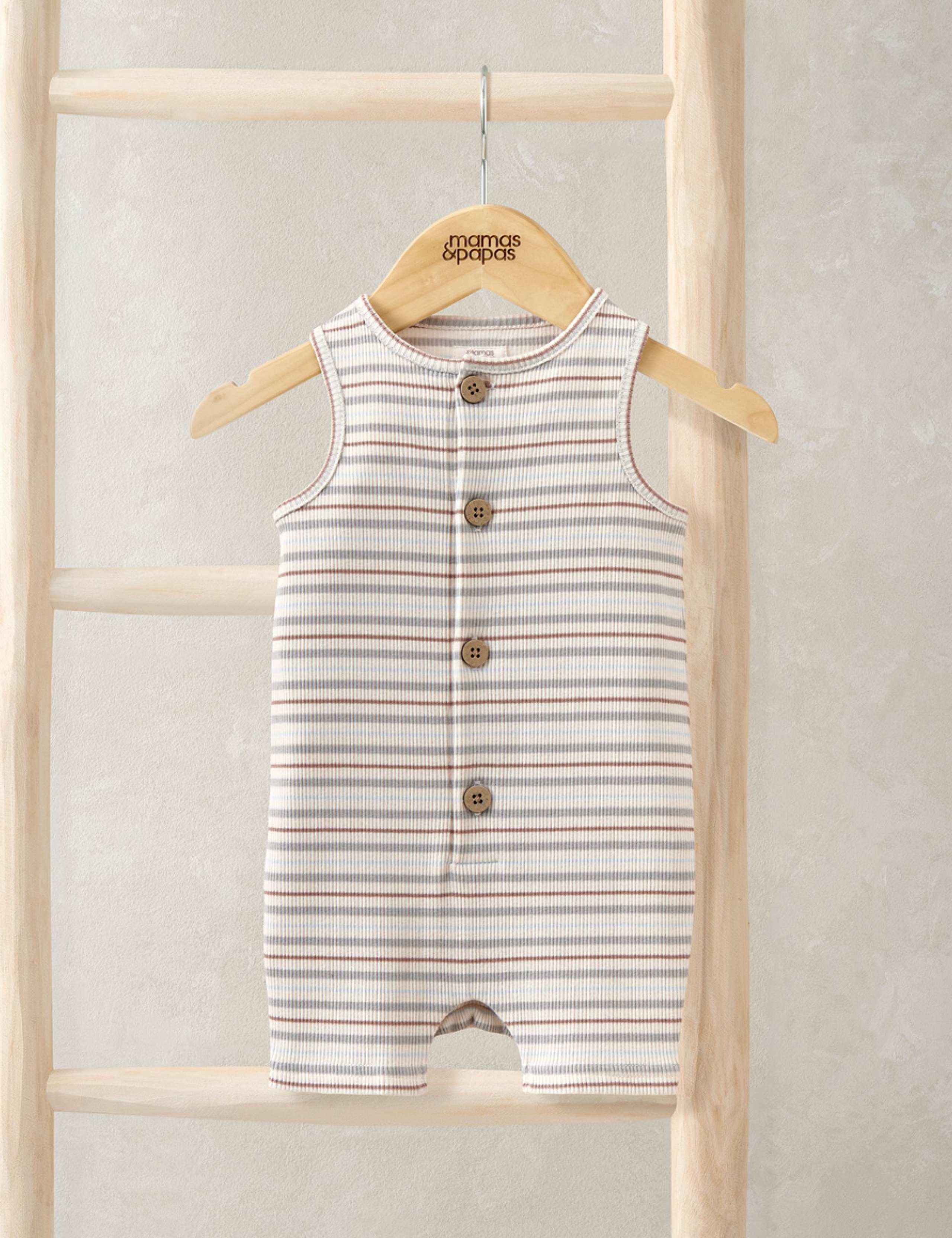 Pure Cotton Striped Ribbed Romper (0-12 Months) 1 of 2