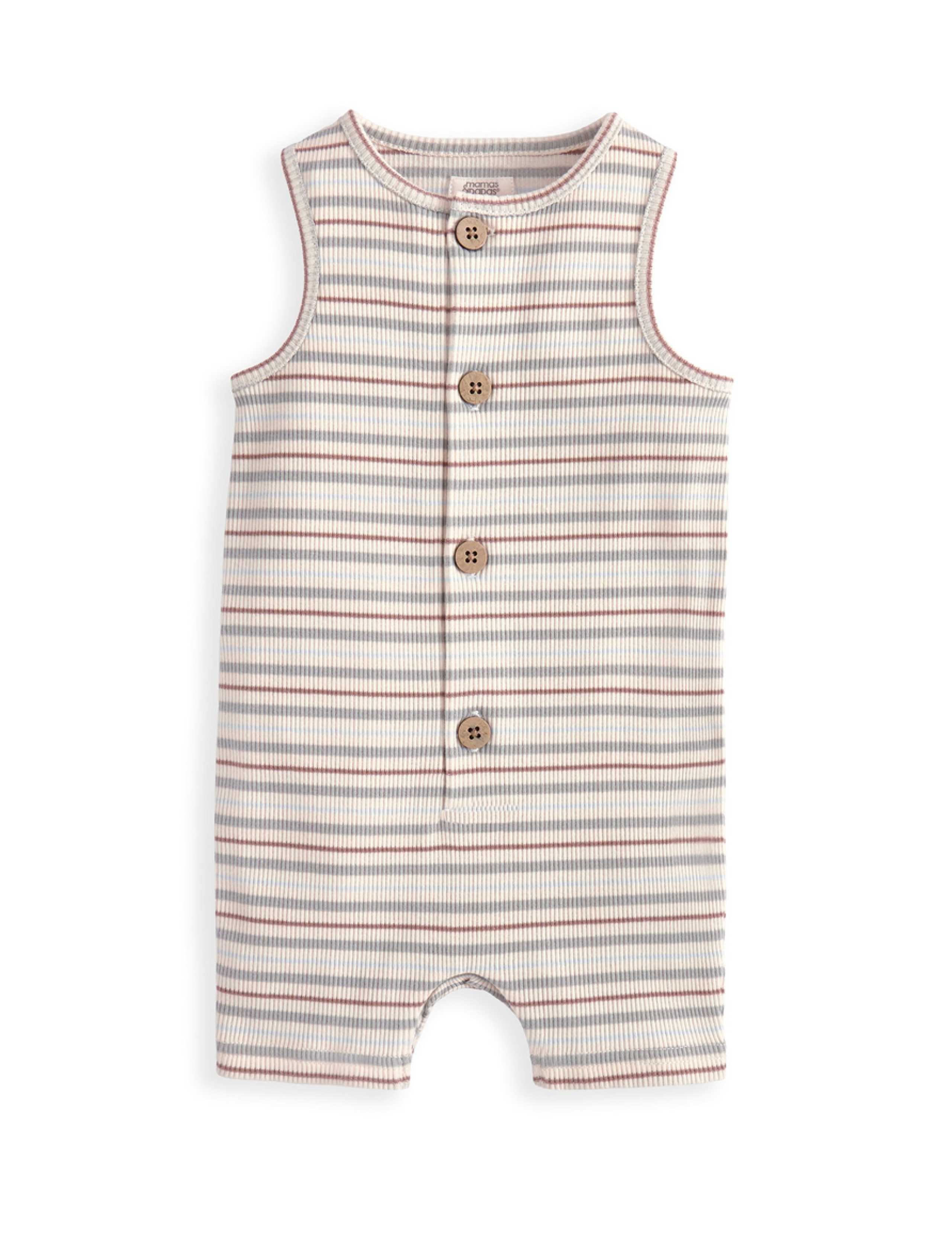 Pure Cotton Striped Ribbed Romper (0-12 Months) 2 of 2