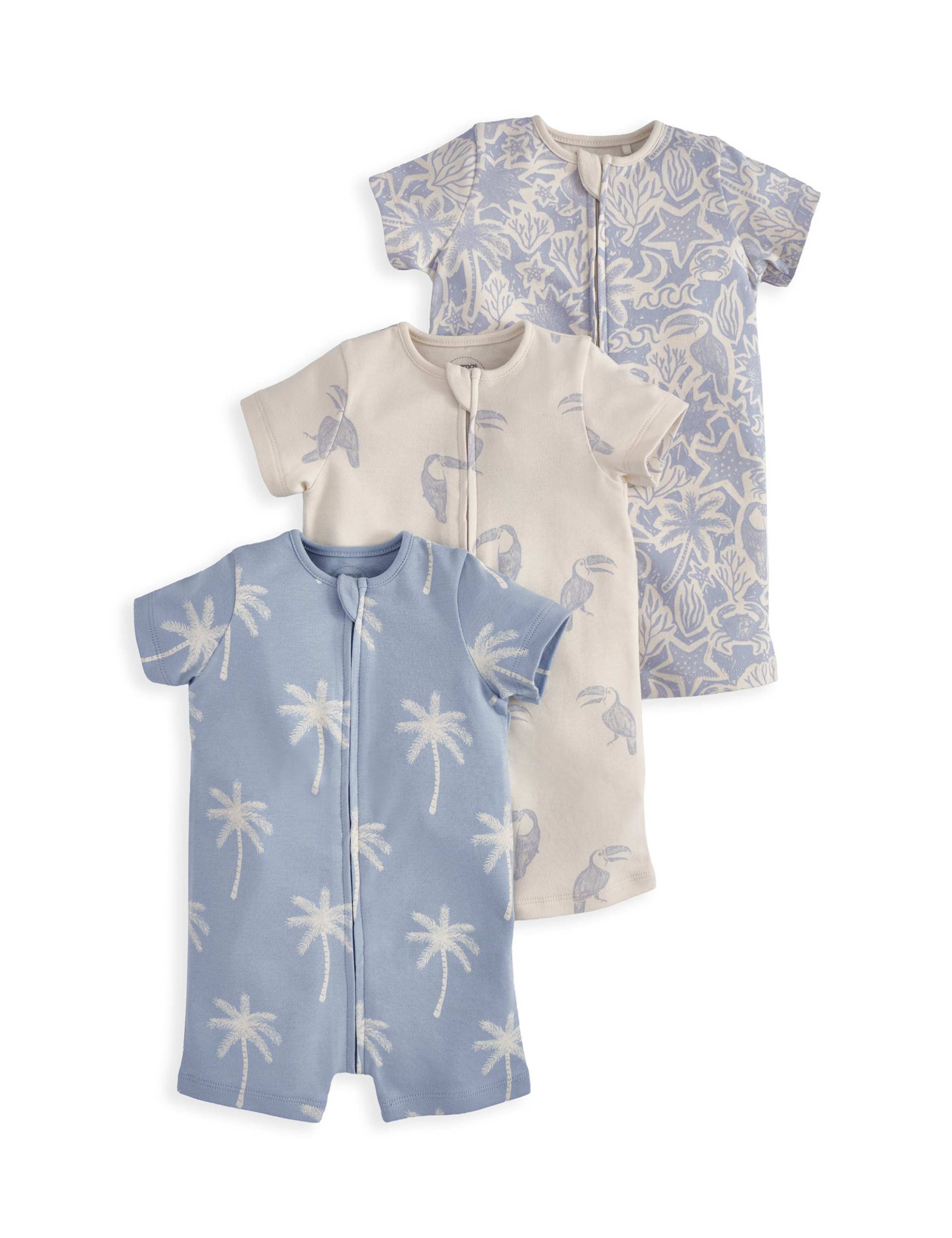 3 Pack Pure Cotton Toucan Zip Rompers (0-18 Months) 2 of 2