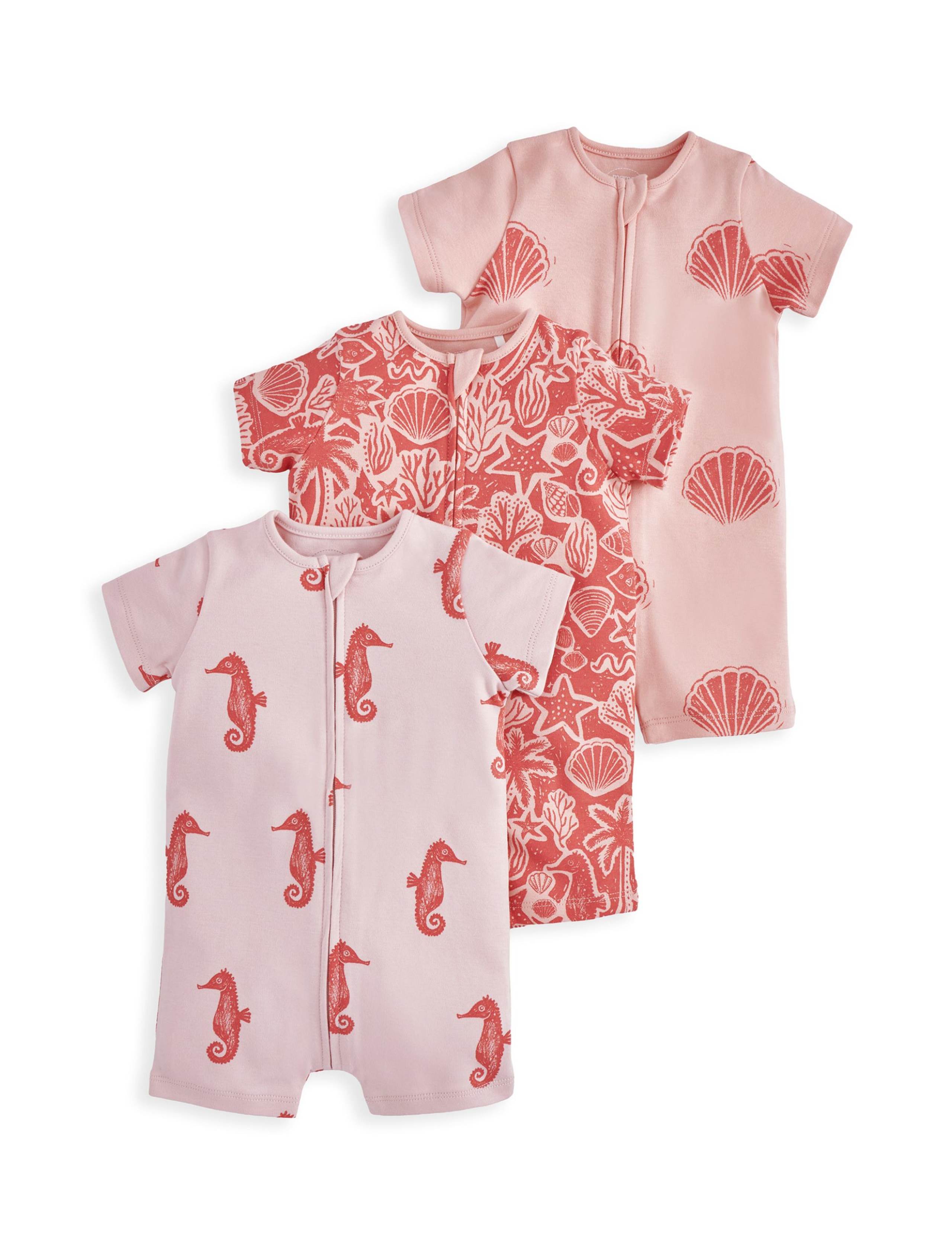 3 Pack Pure Cotton Seahorse Zip Rompers (0-18 Months) 2 of 2