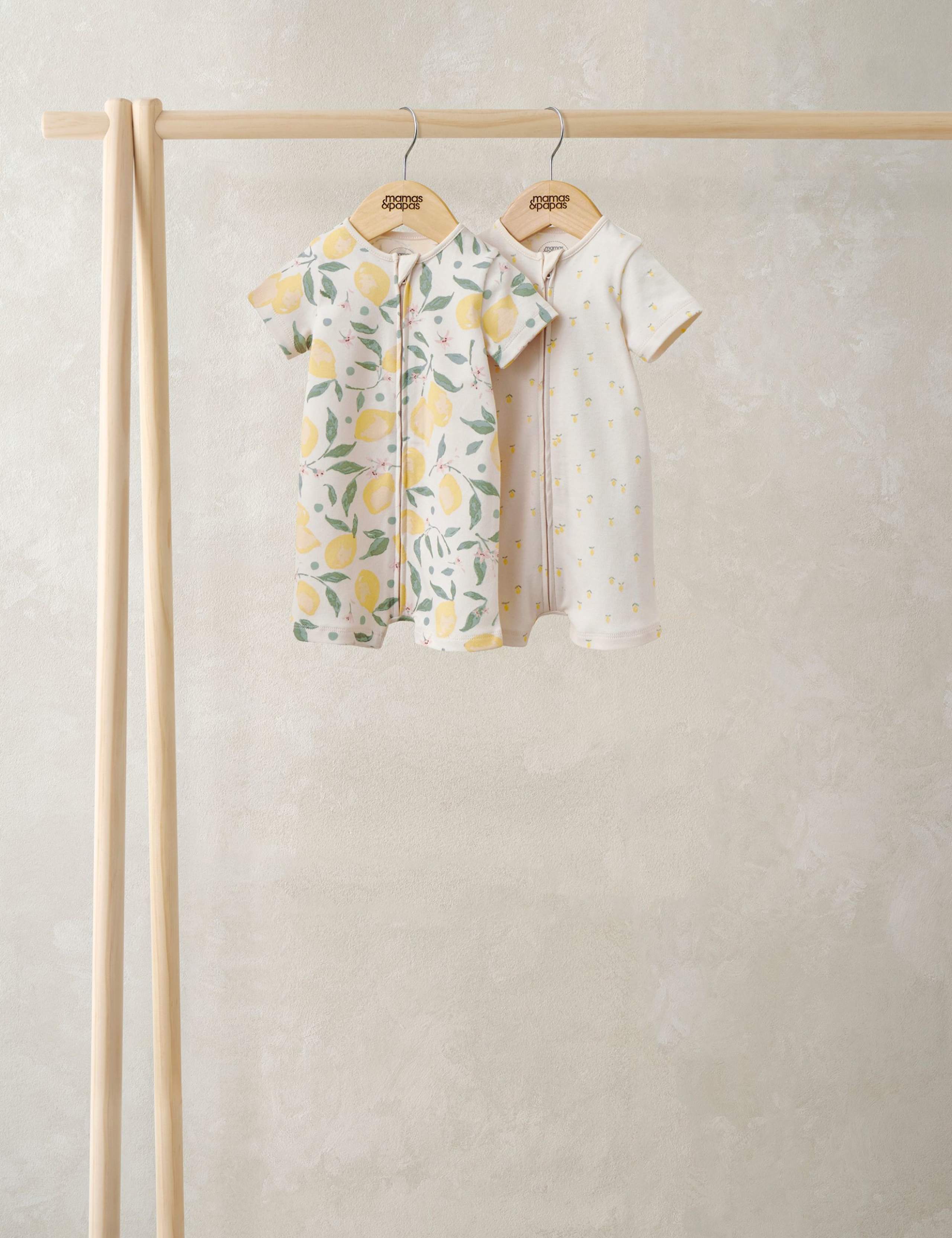 2 Pack Pure Cotton Lemon Zip Rompers (0-18 Months) 1 of 2