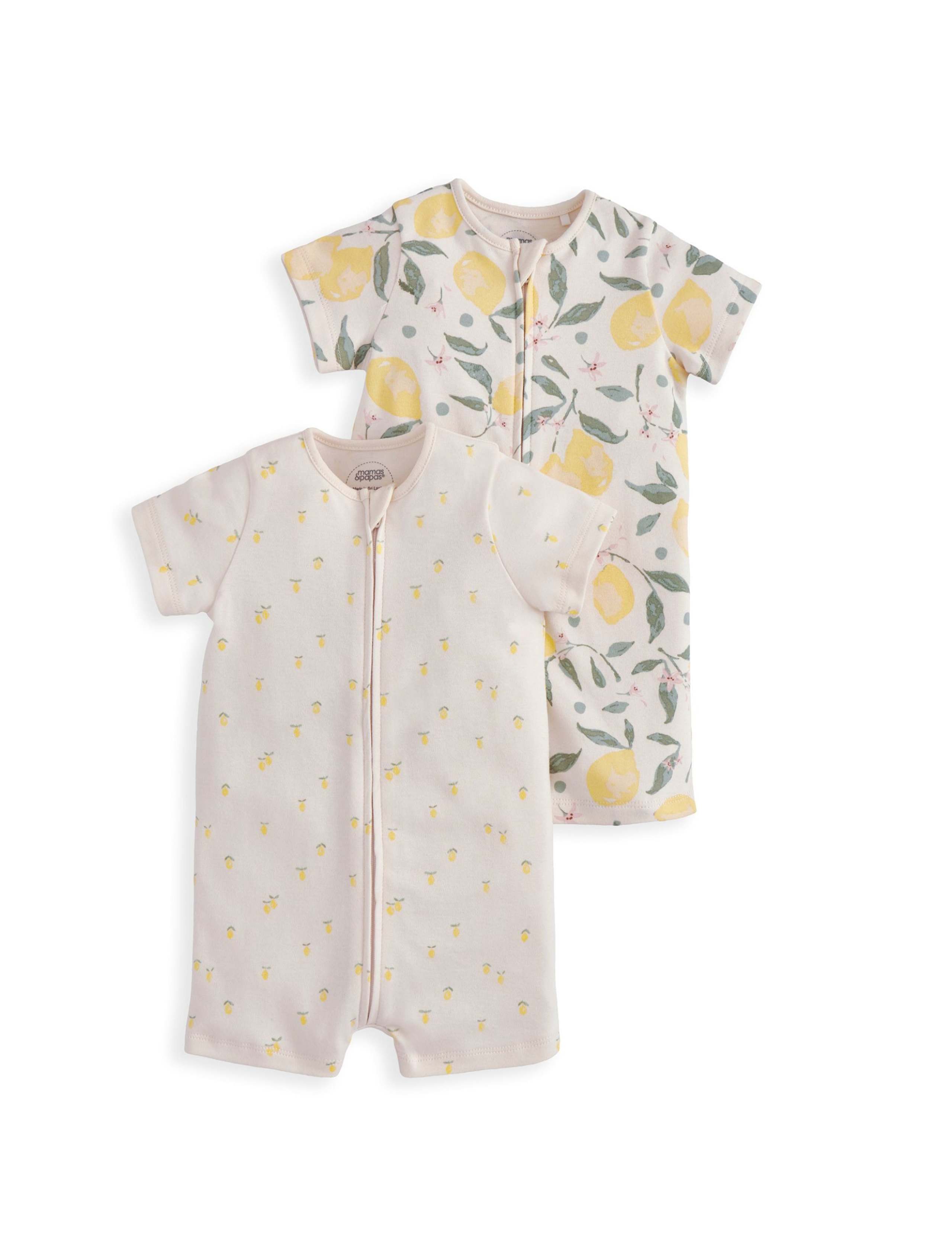 2 Pack Pure Cotton Lemon Zip Rompers (0-18 Months) 2 of 2