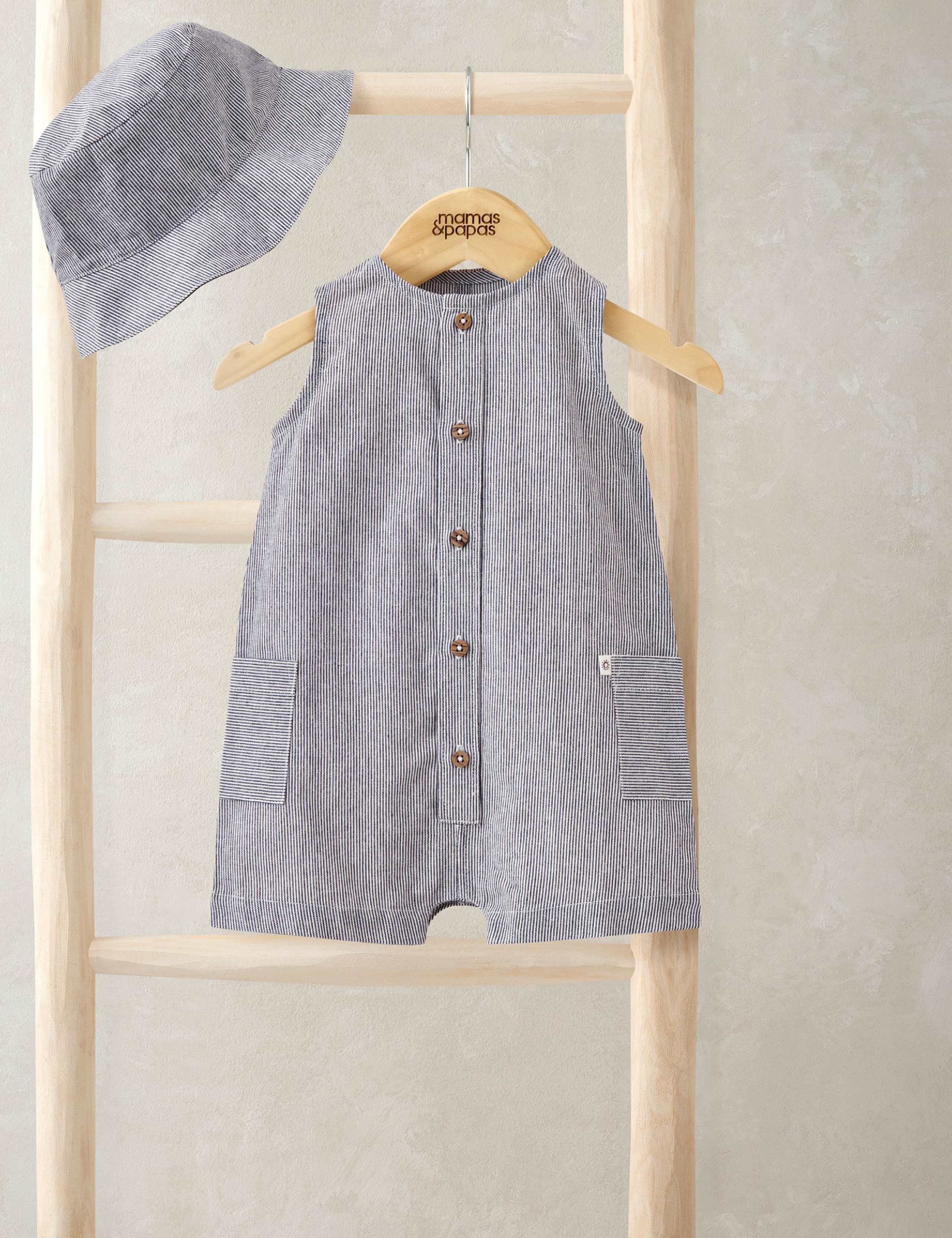 2 Piece Pure Cotton Striped Romper & Hat Set (0-12 Months) 1 of 4