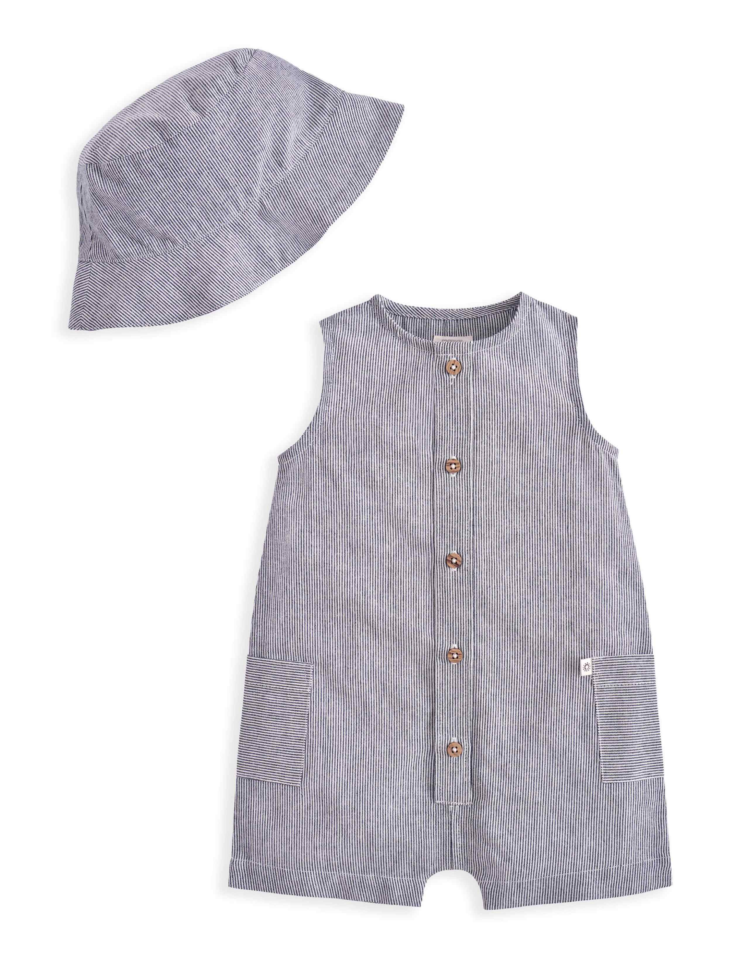 2 Piece Pure Cotton Striped Romper & Hat Set (0-12 Months) 2 of 4