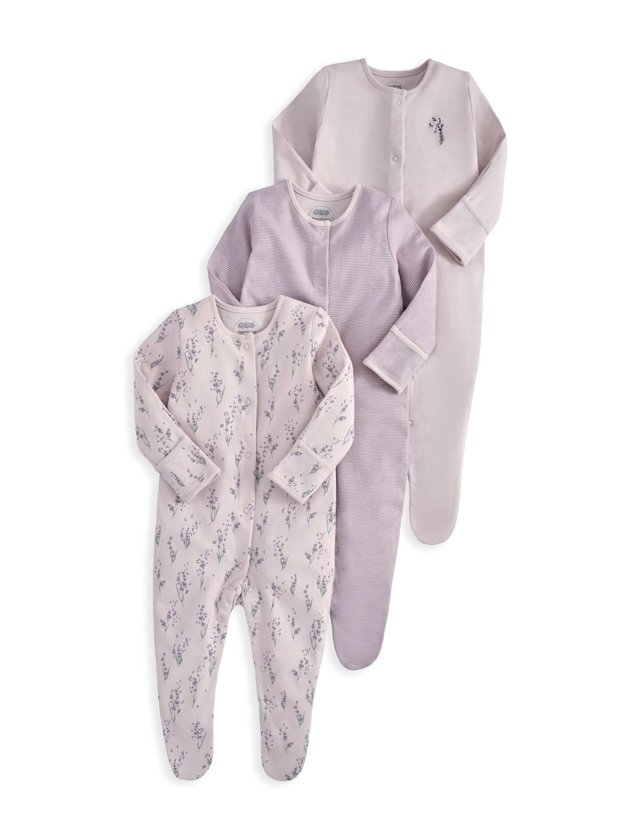 3 Pack Pure Cotton Lavender Sleepsuits (0-24 Months) 2 of 2