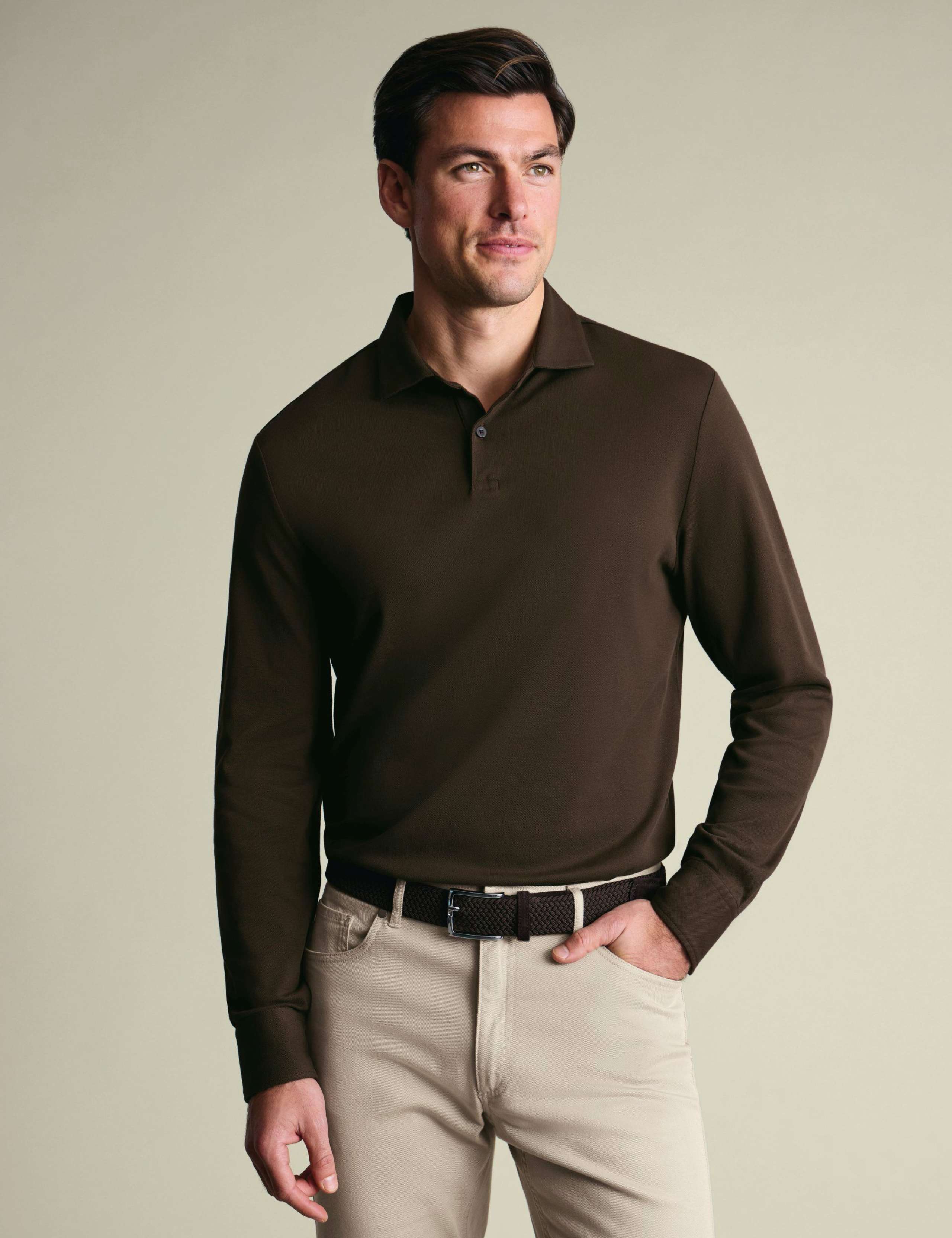 Cotton Rich Pique Long Sleeve Polo Shirt 1 of 6