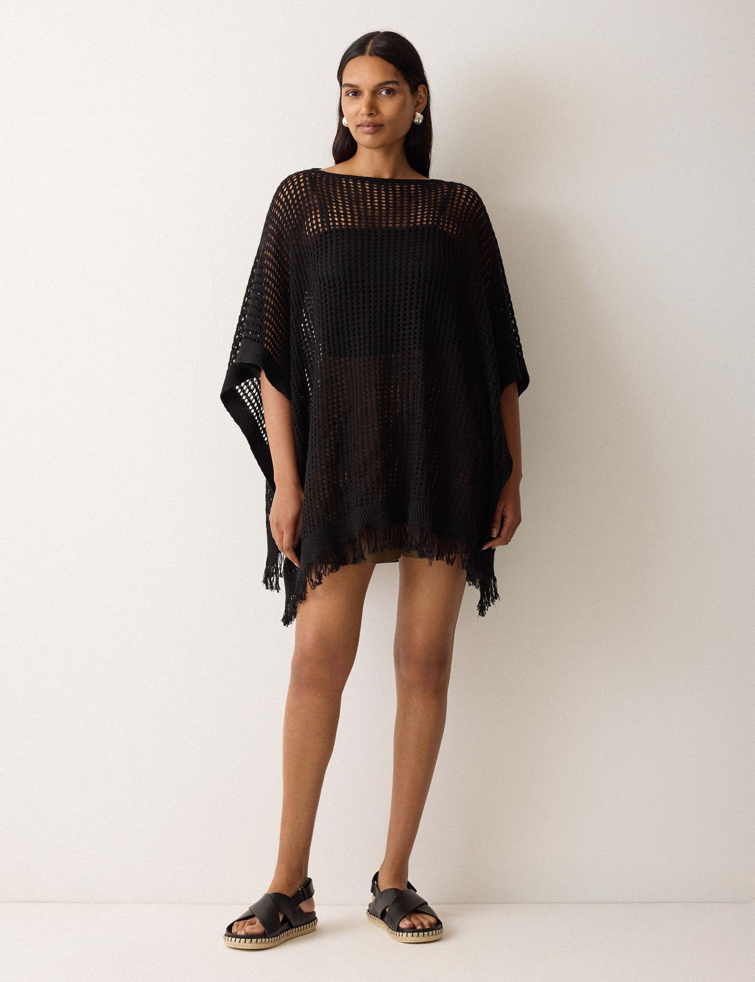 Linen Blend Open Stitch Poncho 1 of 5