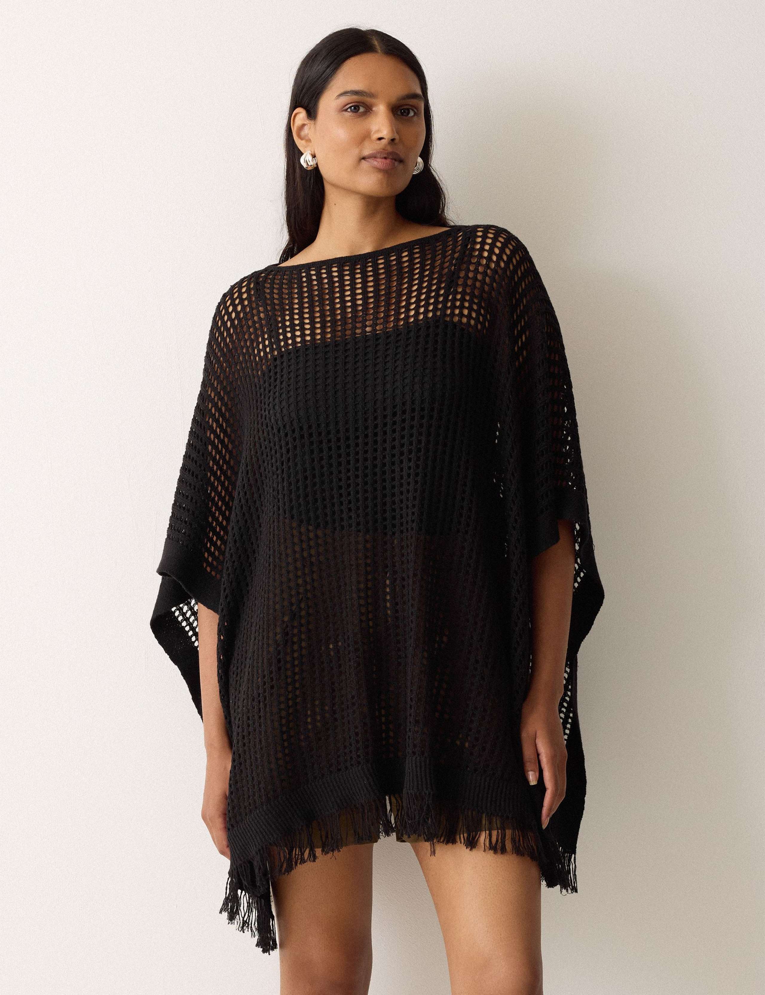 Linen Blend Open Stitch Poncho 3 of 5