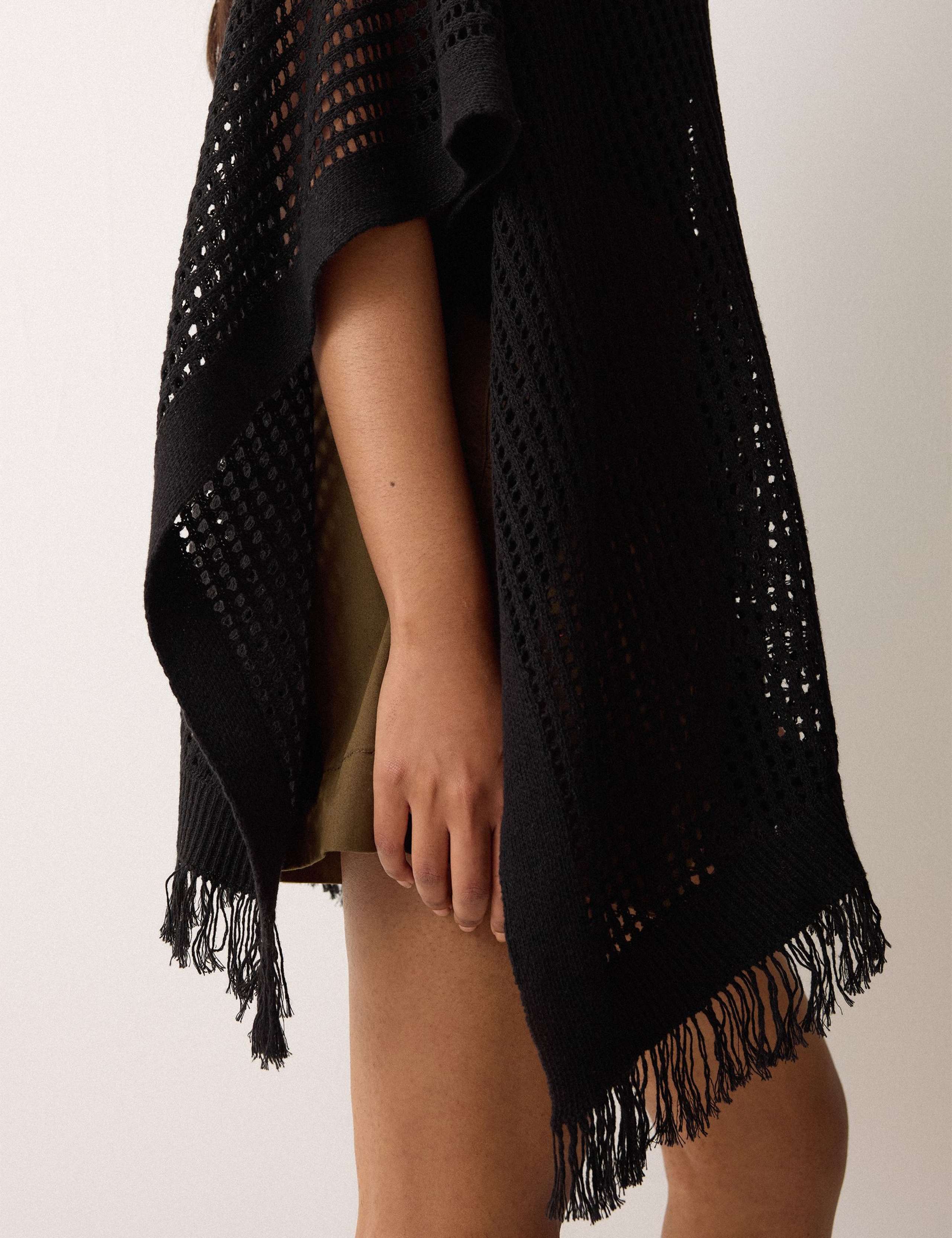 Linen Blend Open Stitch Poncho 5 of 5