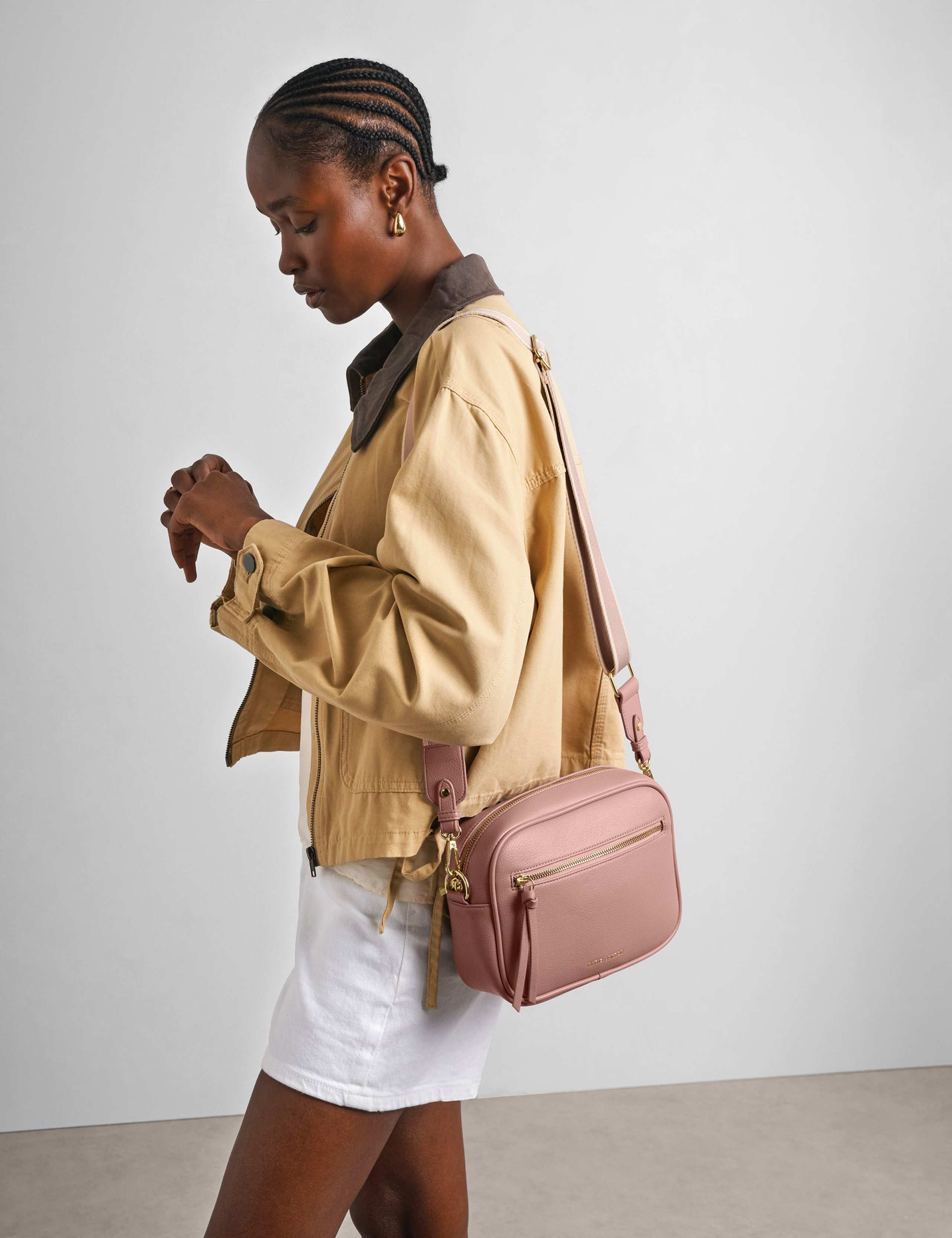 Faux Leather Double Strap Cross Body Bag 1 of 6